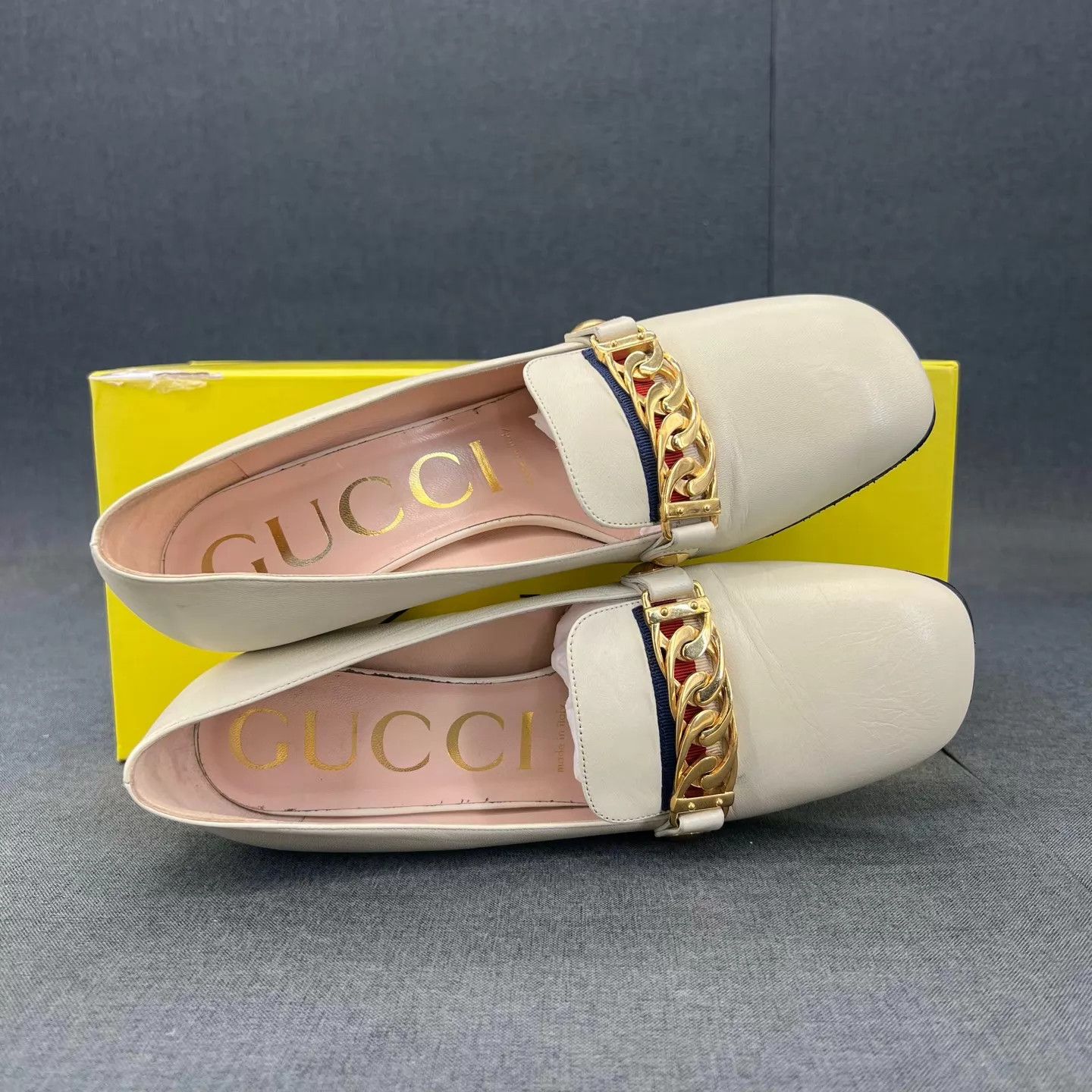 Gucci Gucci Sylvie Leather Block Heel Pumps Beige 37.5 Size US 7 / IT 37 - 3 Thumbnail
