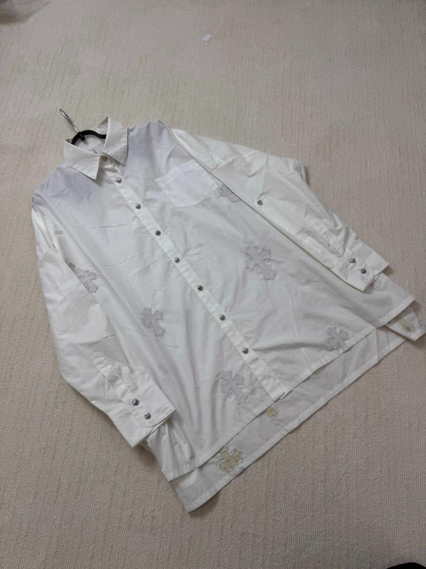 Chrome Hearts Chrome Hearts White Cross Leather Patch Bat Shirt K2 Size US L / EU 52-54 / 3 - 1 Thumbnail