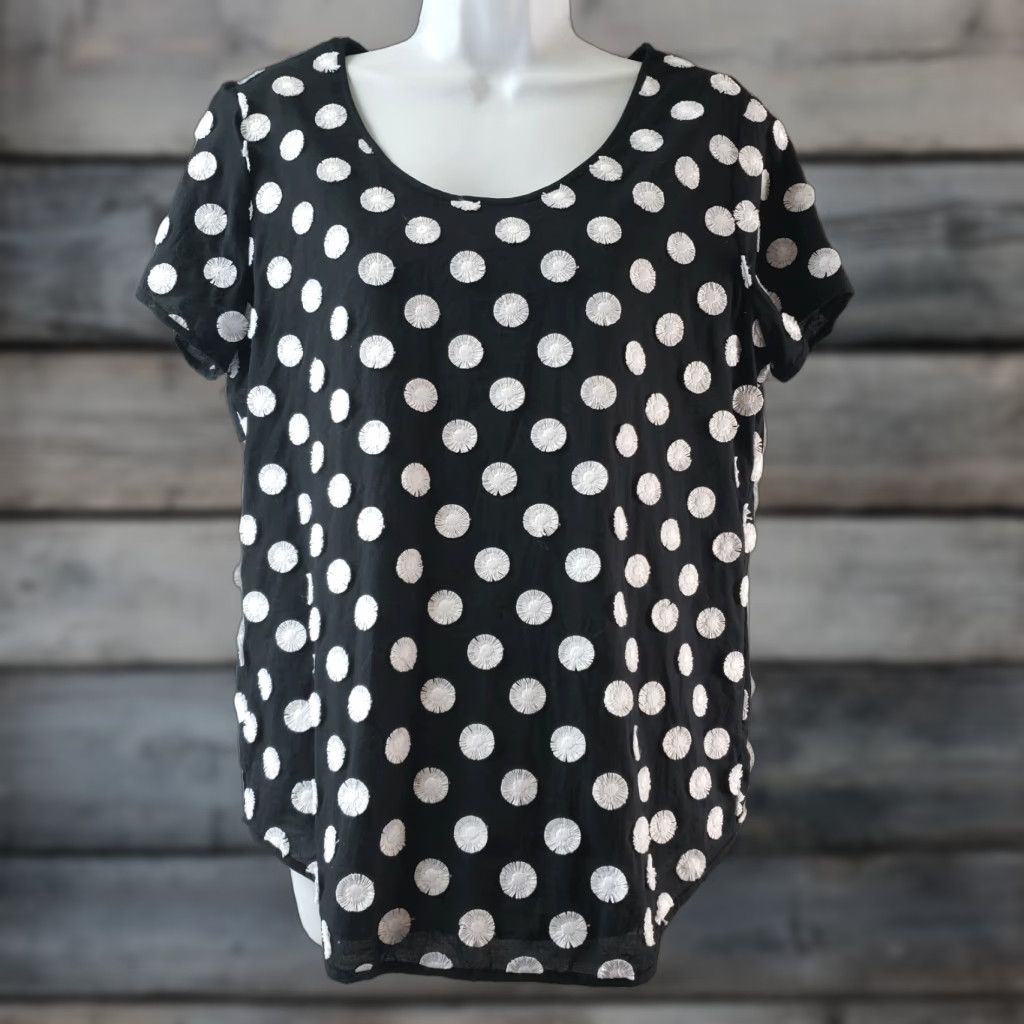 Vintage Chicos Womens Top Sz S Black White Polka Dot Embellished Short Sleeve Shirt Womens XS- Small? Size S / US 4 / IT 40 - 1 Thumbnail