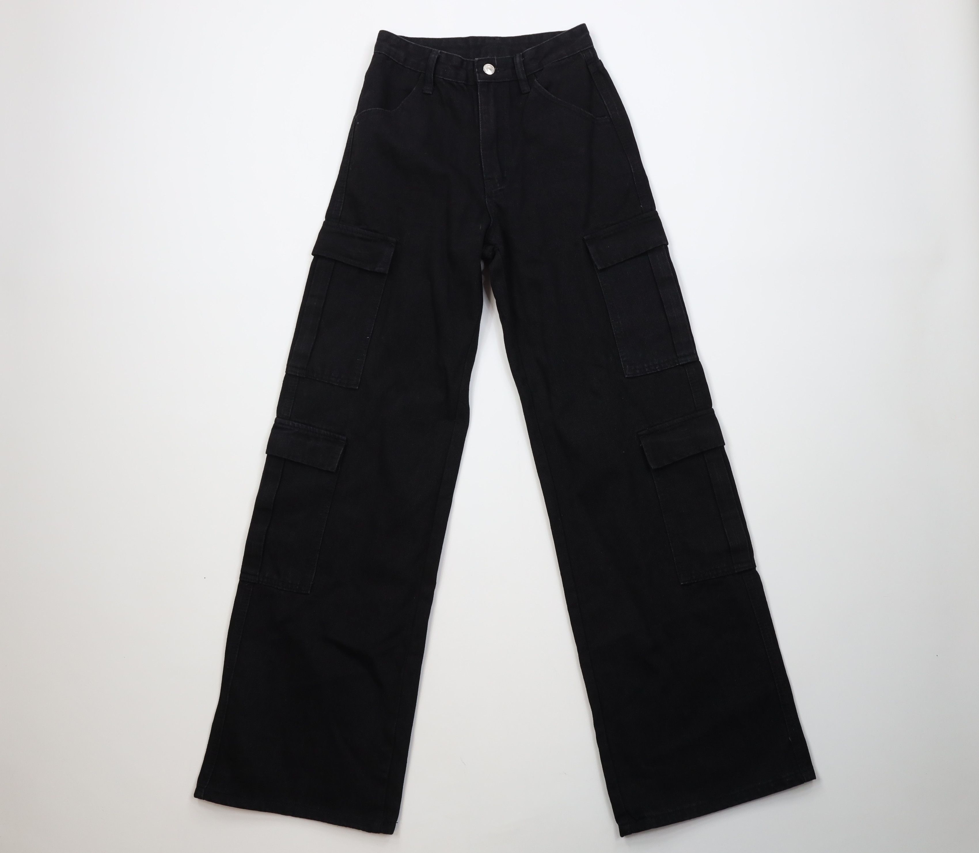 Vintage Vintage 90s Y2K Streetwear Wide Leg Cargo Jeans Black Size 26" / US 2 / IT 38 - 1 Thumbnail