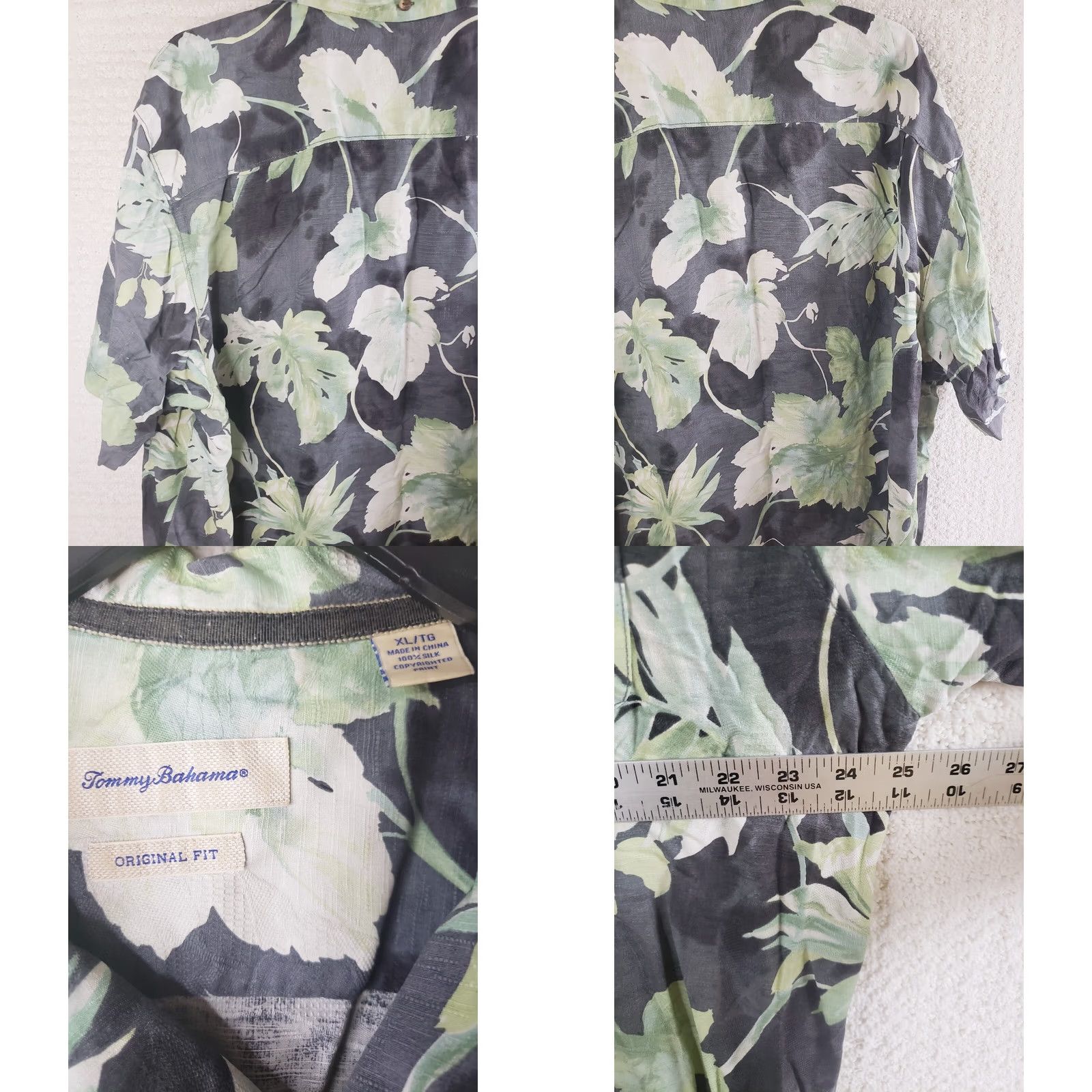 Tommy Bahama VINTAGE Tommy Bahama Mens XL Black Green FOILAGE 100% Silk Hawaiian Camp Shirt Size US XL / EU 56 / 4 - 8 Thumbnail