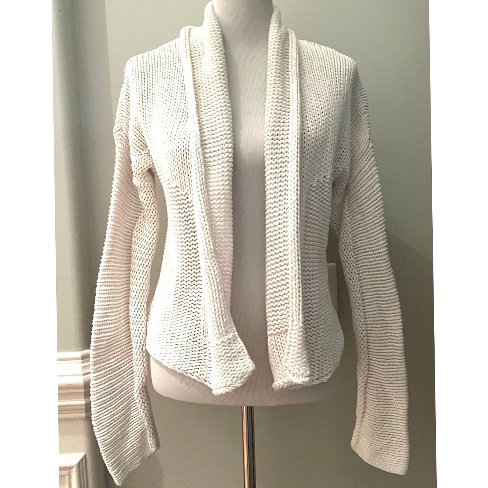 Nine West Nine West Women's Cardigan Open Front Chunky Knit Cotton Blend M White Sweater Knit Womens 90s? Size M / US 6-8 / IT 42-44 - 2 Thumbnail