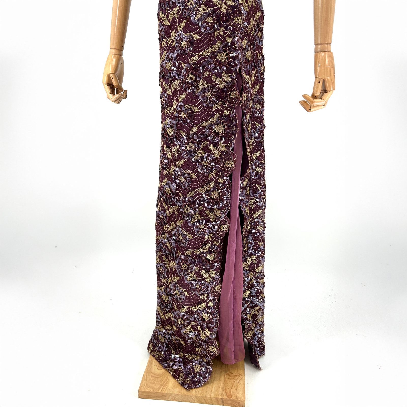 Vintage Vintage 90s Tosca New York Purple Gold Lace Silk Sequin Gown Size S / US 4 / IT 40 - 3 Thumbnail