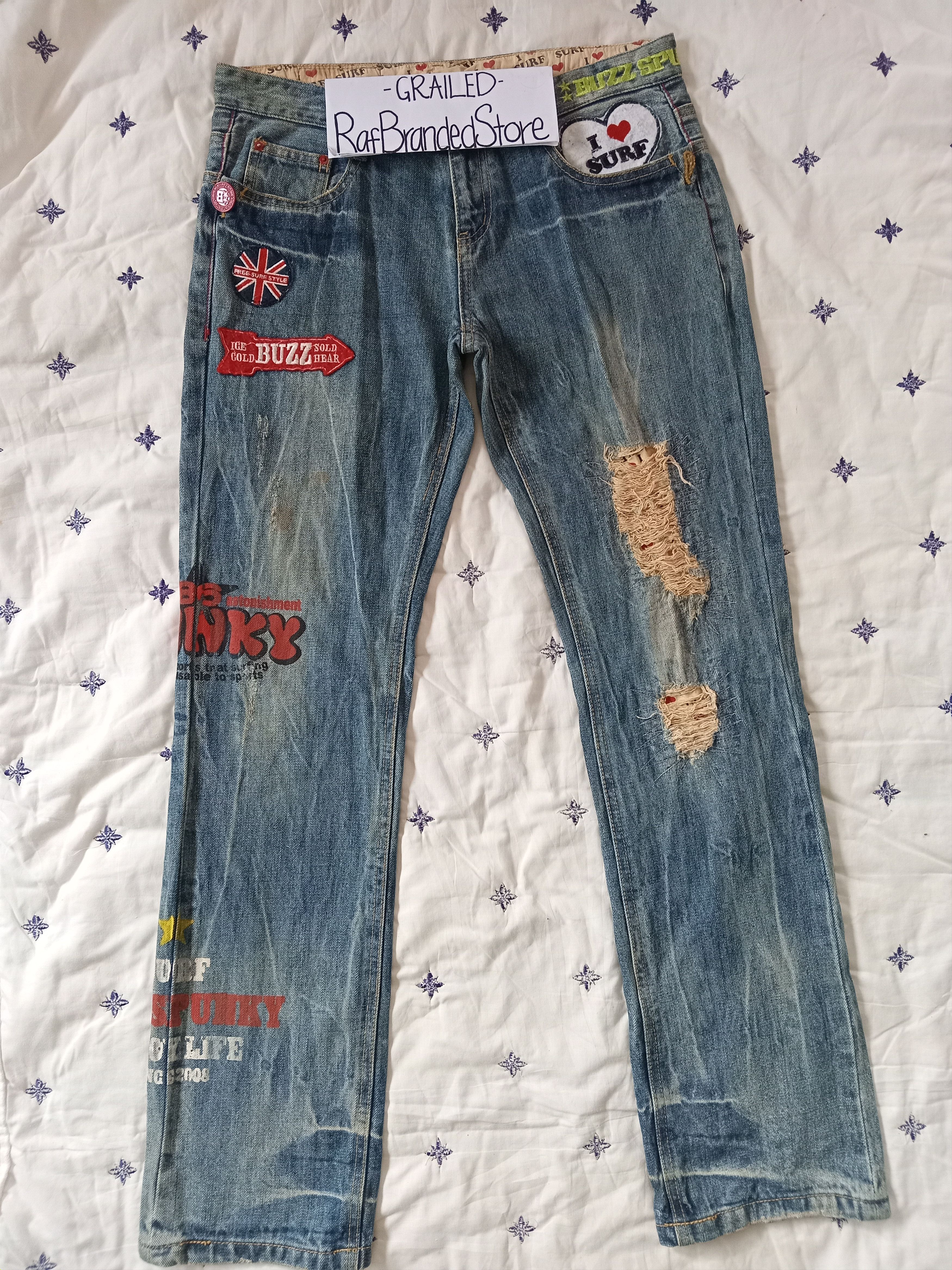Japanese Brand BUZZ SPUNKY Rusty Distressed Patches Jeans Size US 32 / EU 48 - 1 Thumbnail