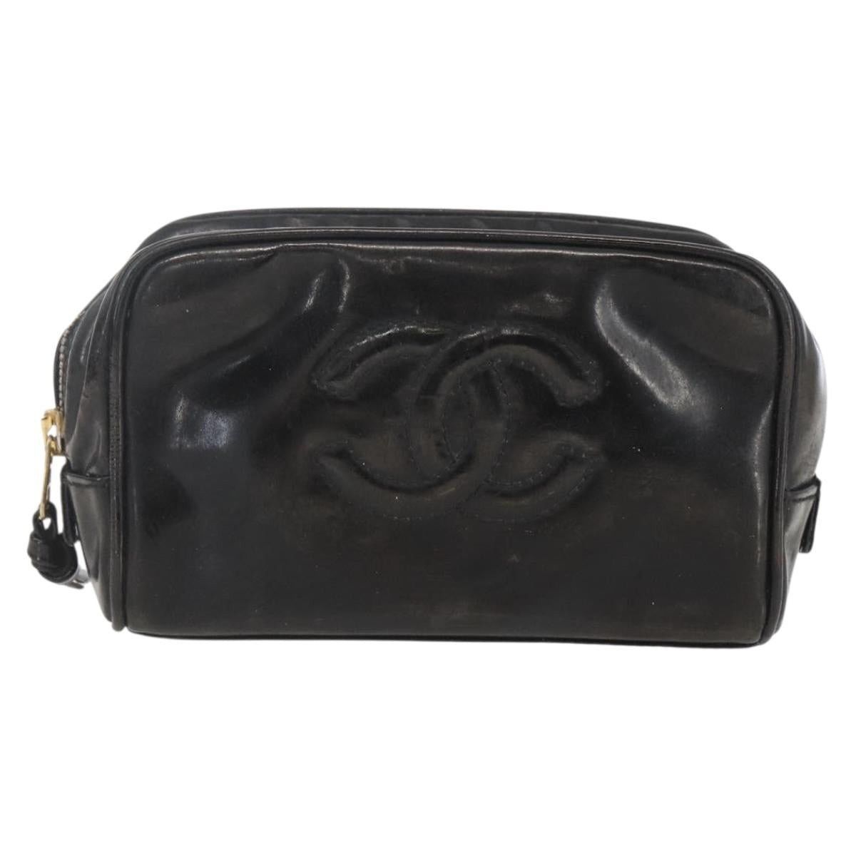 Chanel Chanel Pouch Patent Leather Black Gold CC Size ONE SIZE - 2 Thumbnail