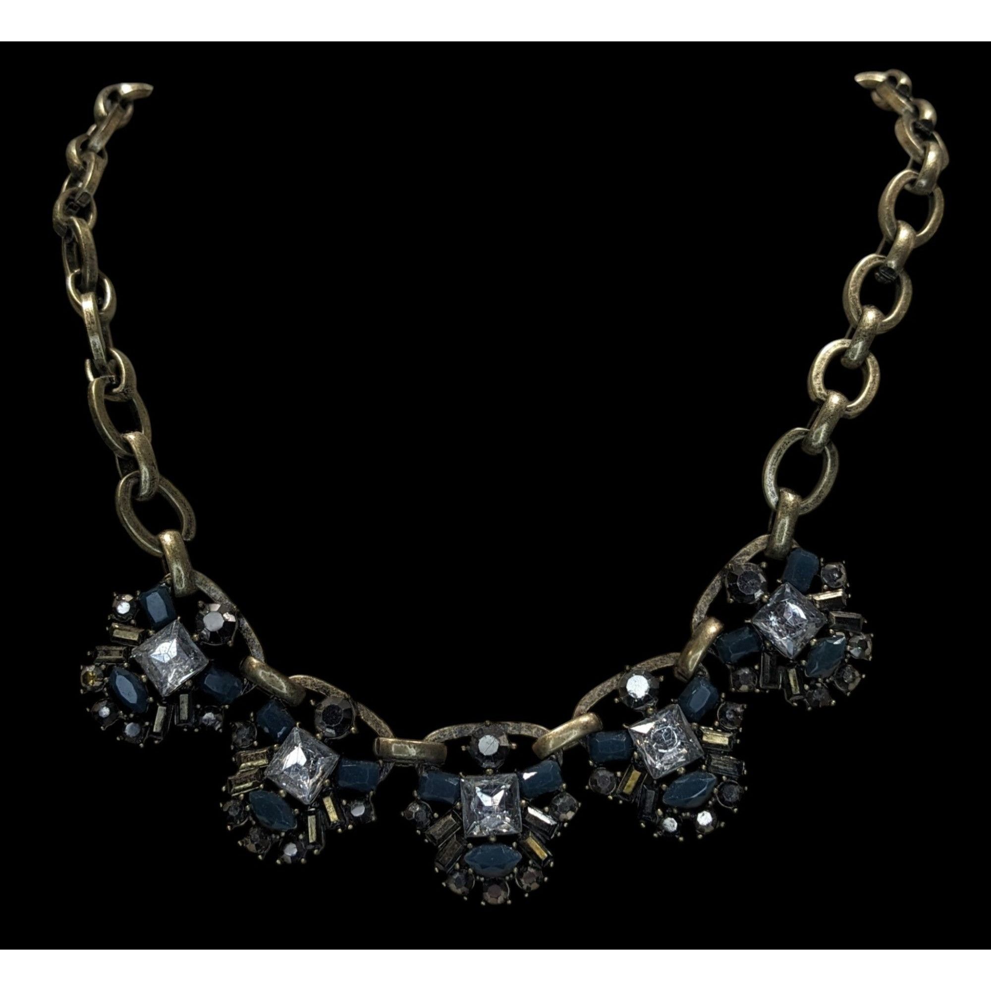 Loft Loft Chunky Statement Necklace With Blue & Clear Gemstones Size ONE SIZE - 4 Thumbnail
