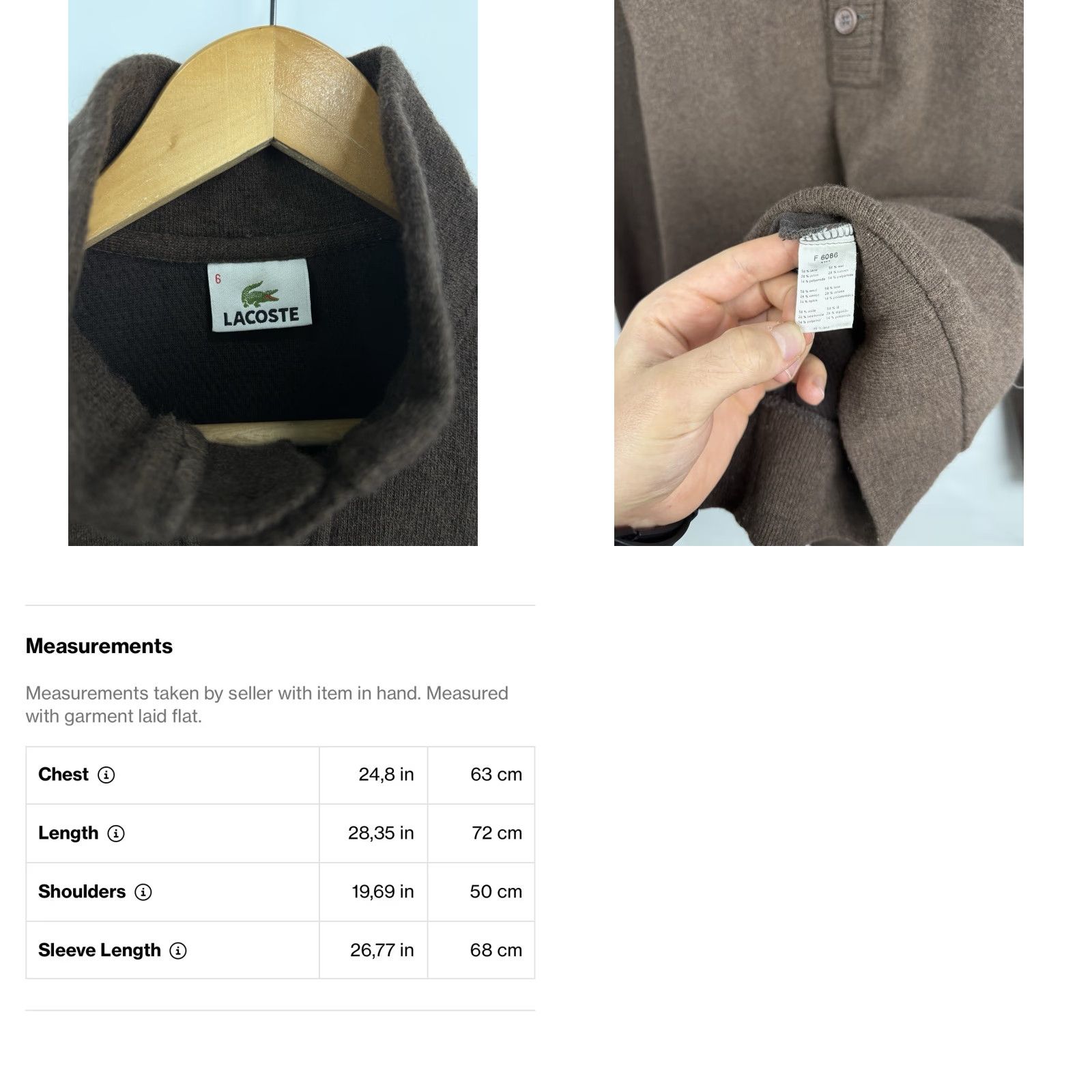 Lacoste VINTAGE Lacoste Wool Brown Sweater 90s Pullover Made in France XL Men Brown 90s Y2K Wool Sweater Lacoste Mens XL Size US XL / EU 56 / 4 - 8 Thumbnail