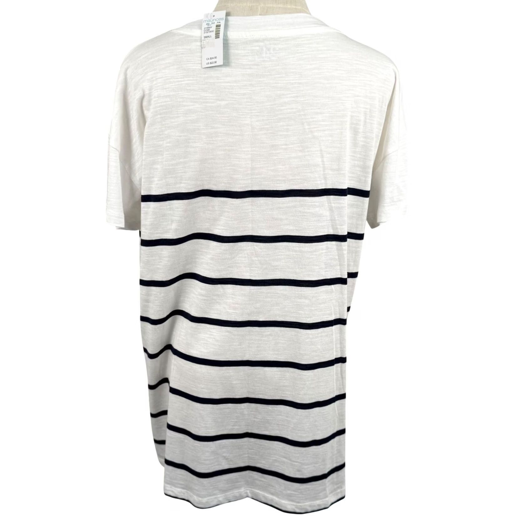 Vintage NWT Maurices 24/7 Striped Drop Shoulder Tee Shirt Cotton Modal Nautical Crew Neck Short Sleeve White Navy Womens Small Size S / US 4 / IT 40 - 3 Thumbnail