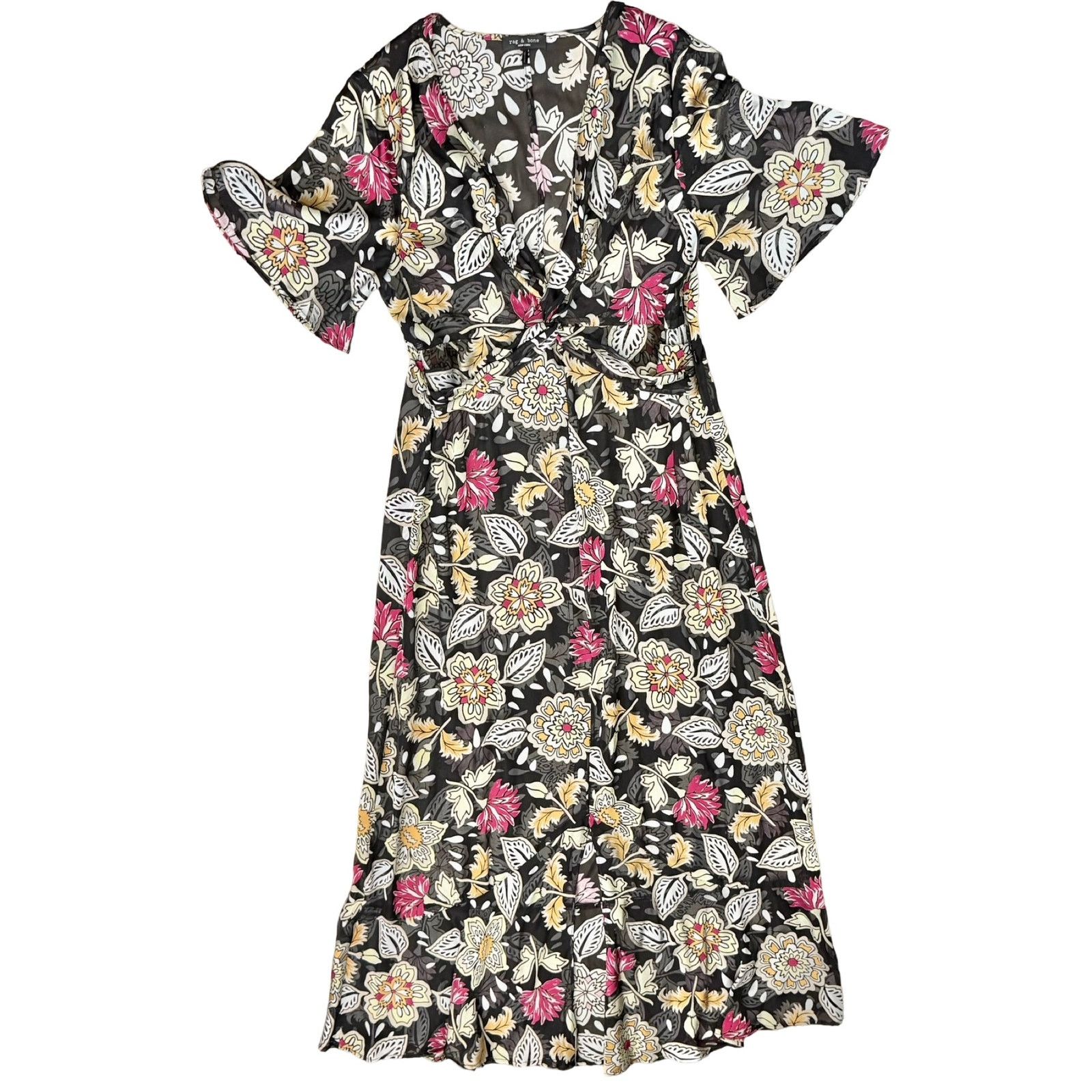 Rag & Bone Rag & Bone Black Floral Sheer V-Neck Maxi Dress S NO LINING Size S / US 4 / IT 40 - 6 Thumbnail