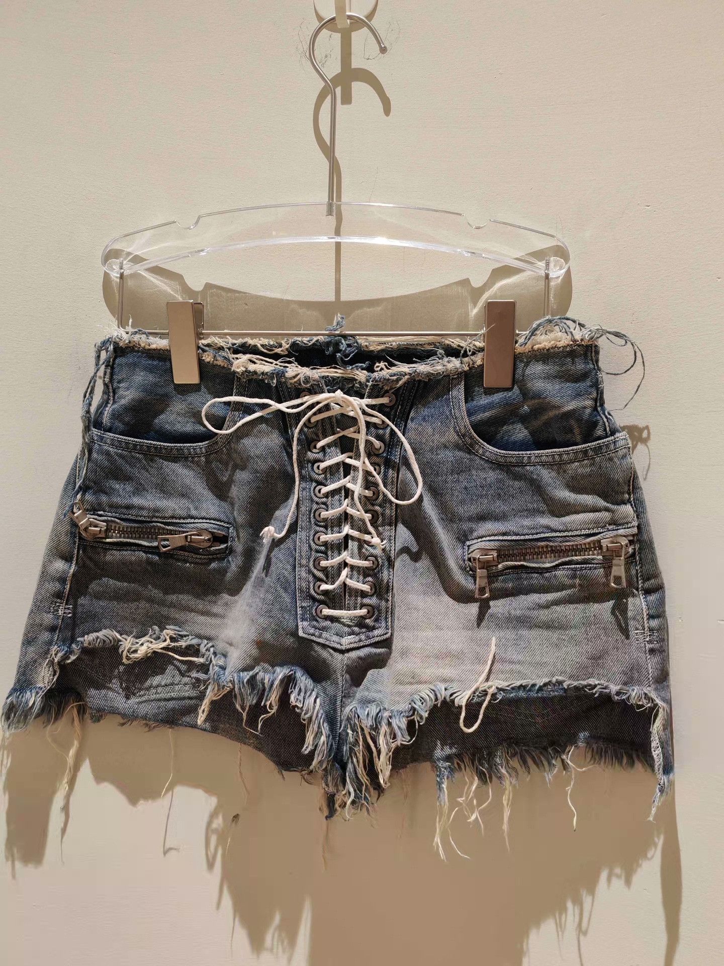 Unravel Project Unravel Project Distressed Lace-Up Denim Shorts Size 25" / US 0 / IT 36 - 1 Thumbnail