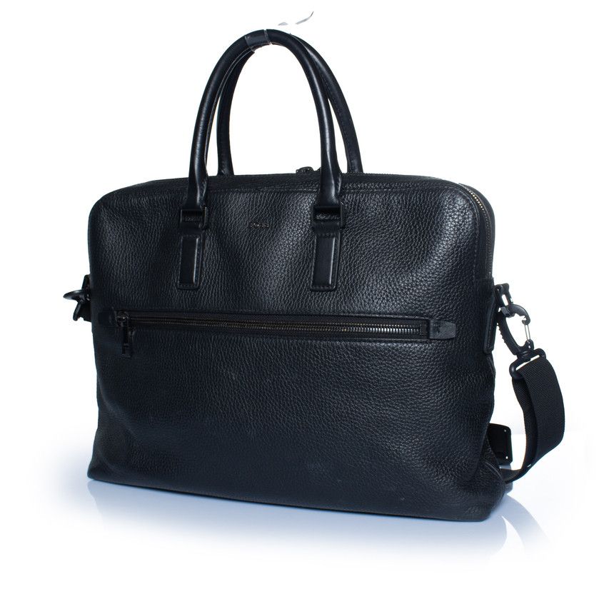 Hugo Boss Hugo Boss, grained leather laptop bag in black Size ONE SIZE - 1 Thumbnail