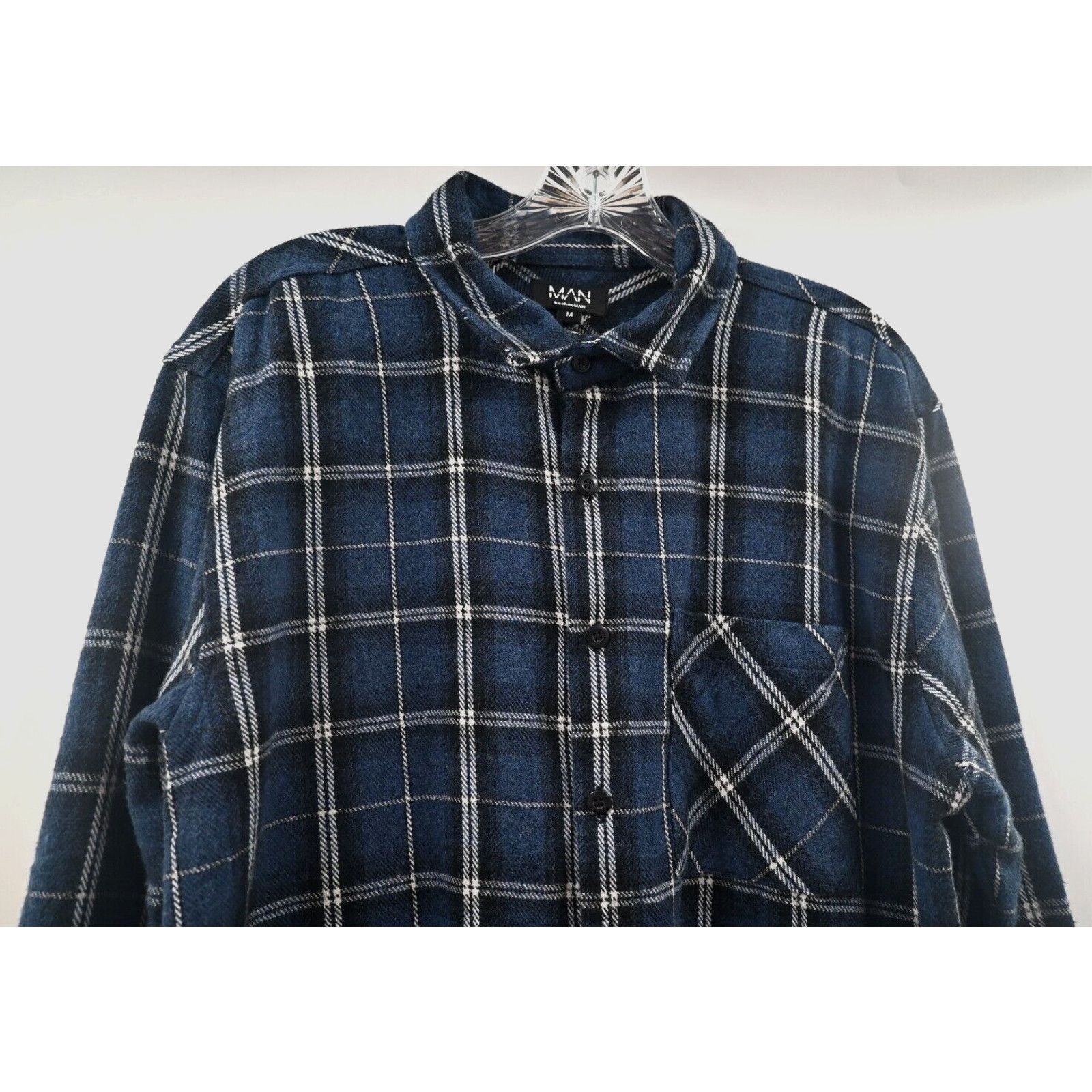 Boohoo BooHooMAN Norm Plaid Flannel Navy Blue Shirt Med Gorp Dadcor Size US M / EU 48-50 / 2 - 2 Thumbnail