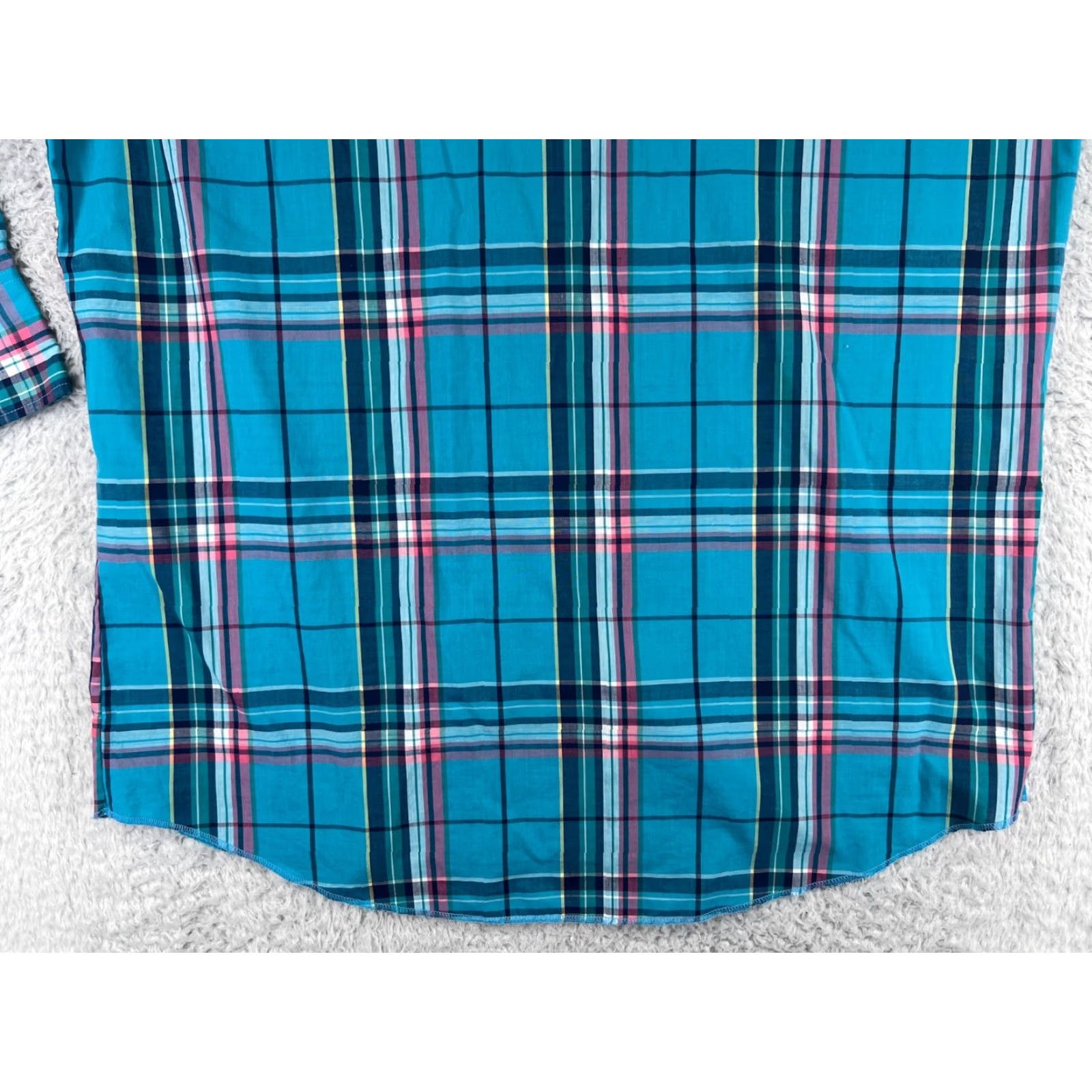 Wrangler Wrangler Shirt Mens Blue Plaid 17.5 Polyester Western Pearl Snap X-Long Tails Button-Up Size US XXL / EU 58 / 5 - 7 Thumbnail