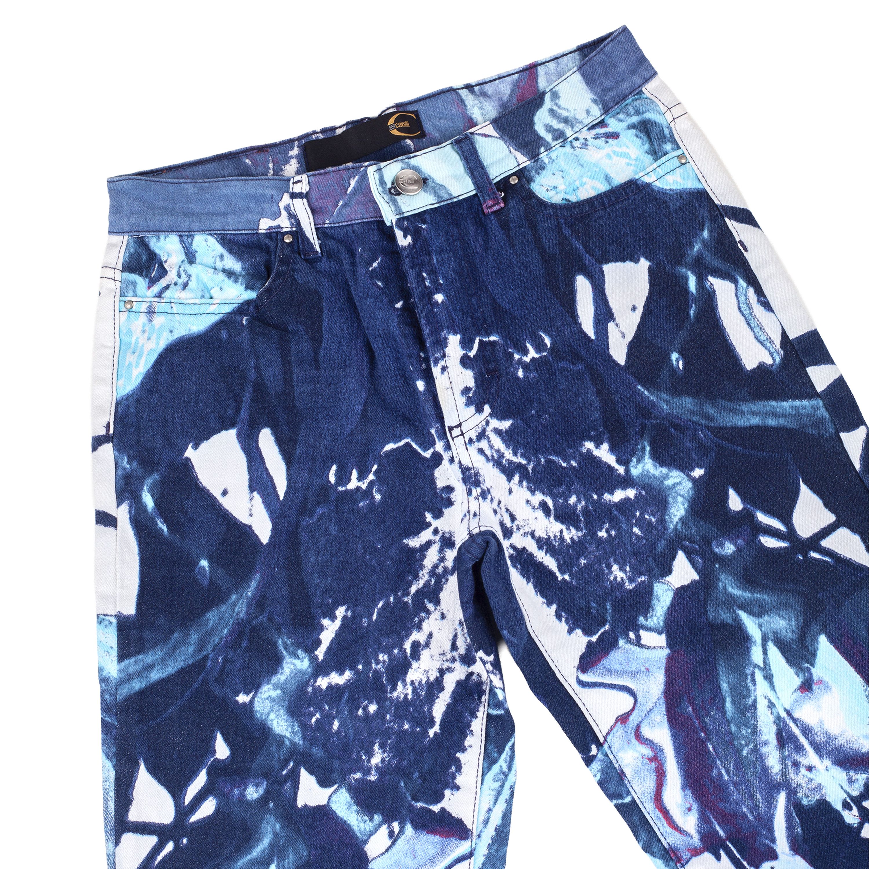Just Cavalli Just Cavalli White Flowers Vintage Blue Pants Size 27" / US 4 / IT 40 - 3 Thumbnail