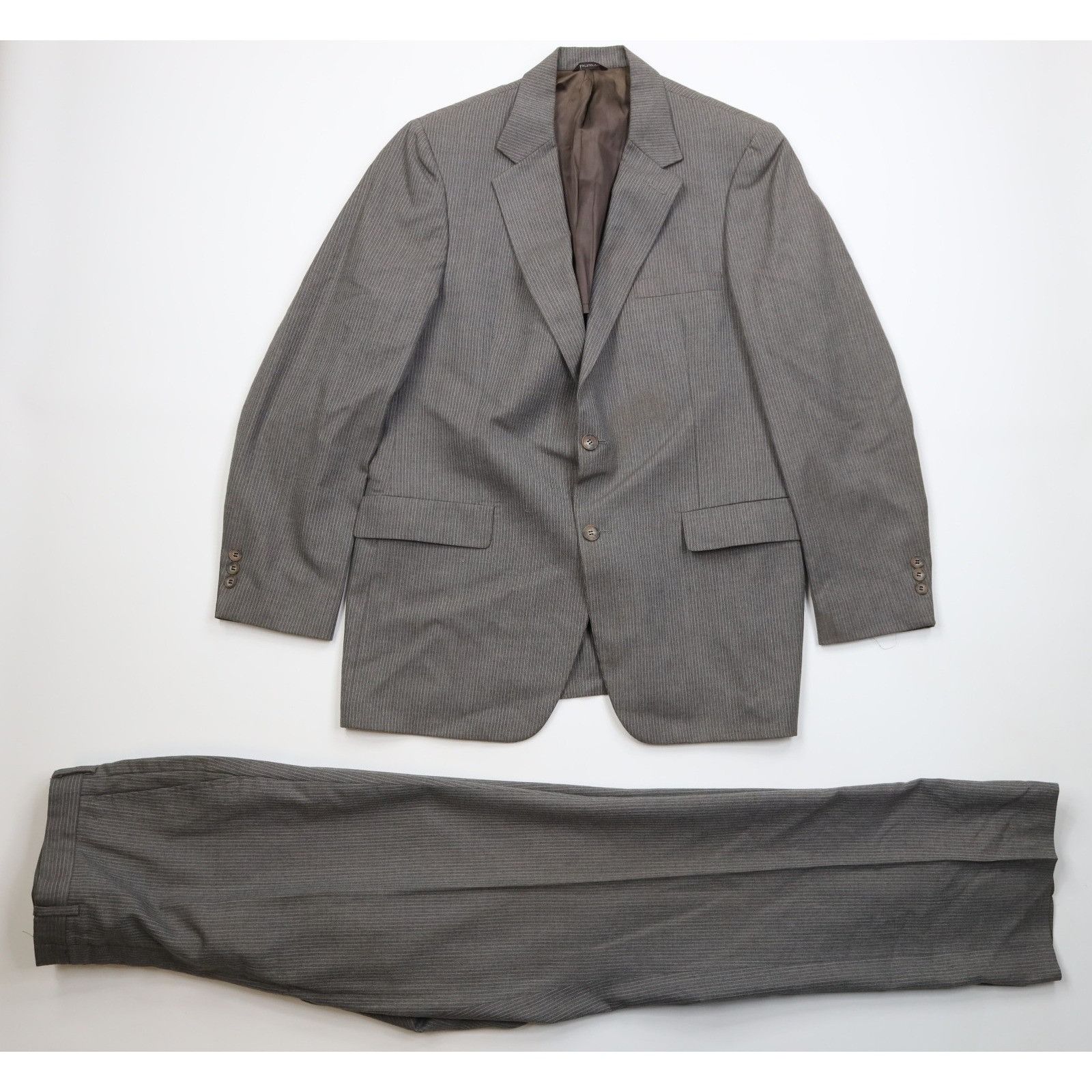 Vintage Vintage 70s Wool Pinstriped 2 Piece Suit Wedding Gray Size 44L - 1 Thumbnail