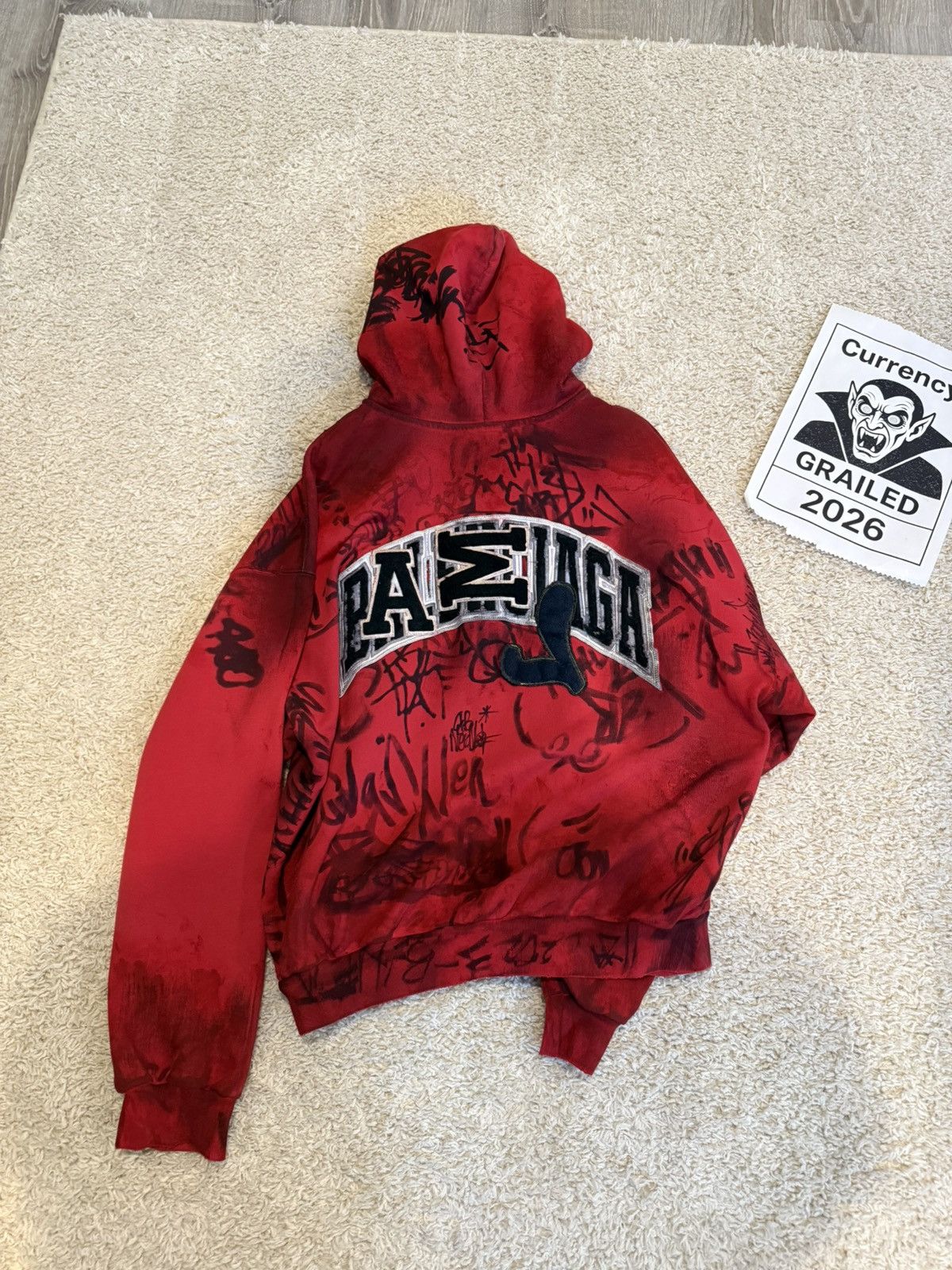 Balenciaga Balenciaga Skater Graffiti Zip Hoodie in Red Mudshow Size US S / EU 44-46 / 1 - 3 Thumbnail