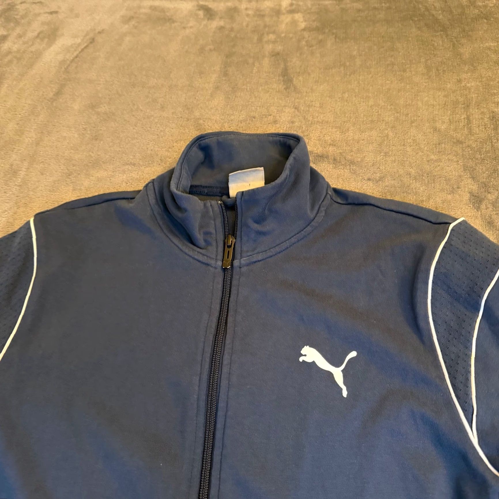 Puma Puma Track Jacket Mens Medium Navy Blue Full Zip Contrasting Trim Pockets Athletic Gym Training Size US M / EU 48-50 / 2 - 2 Thumbnail
