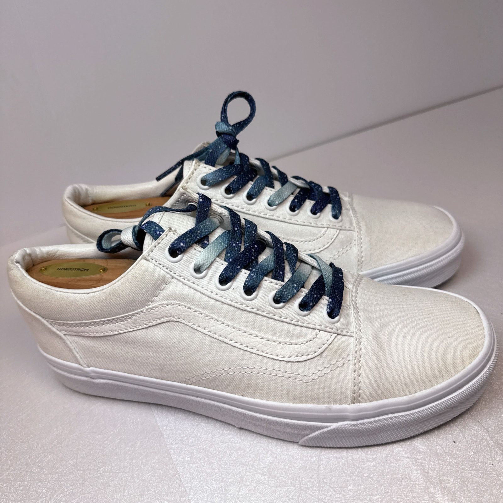 Vans Old Skool White Canvas W/Blue Splatter LacesLow Top 7