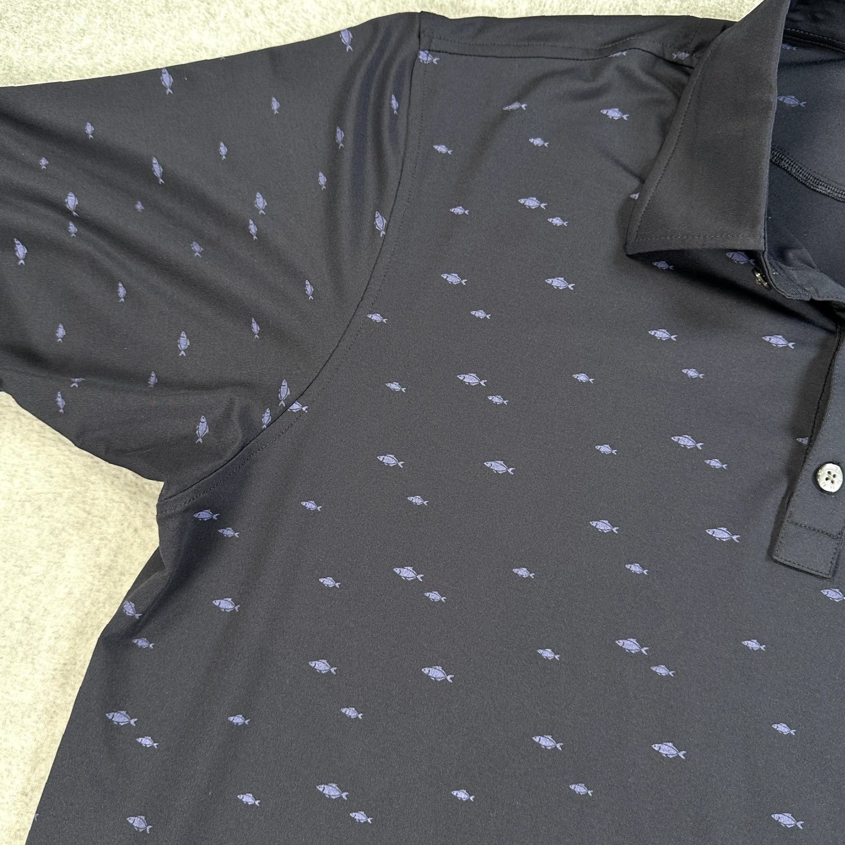 FootJoy Polo Shirt Mens L Blue Fish Print Alsatian Golf Club Short Sleeve Polo Shirt Mens Blue Fish Print