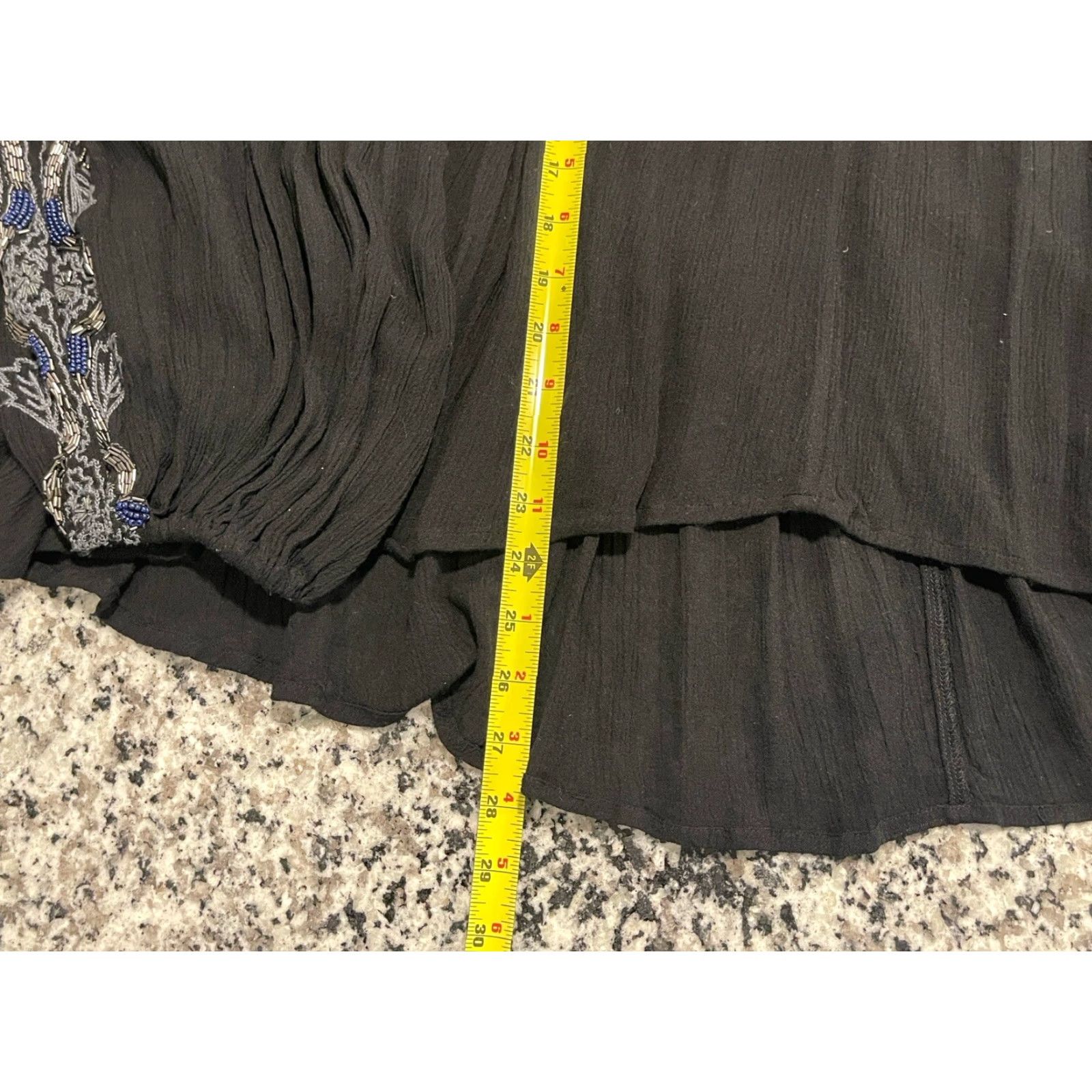 Free People VINTAGE Free People Tunic Blouse Womens S Black Beaded Embroidered V-Neck Blue Accessories Feminine 90s Size S / US 4 / IT 40 - 3 Thumbnail