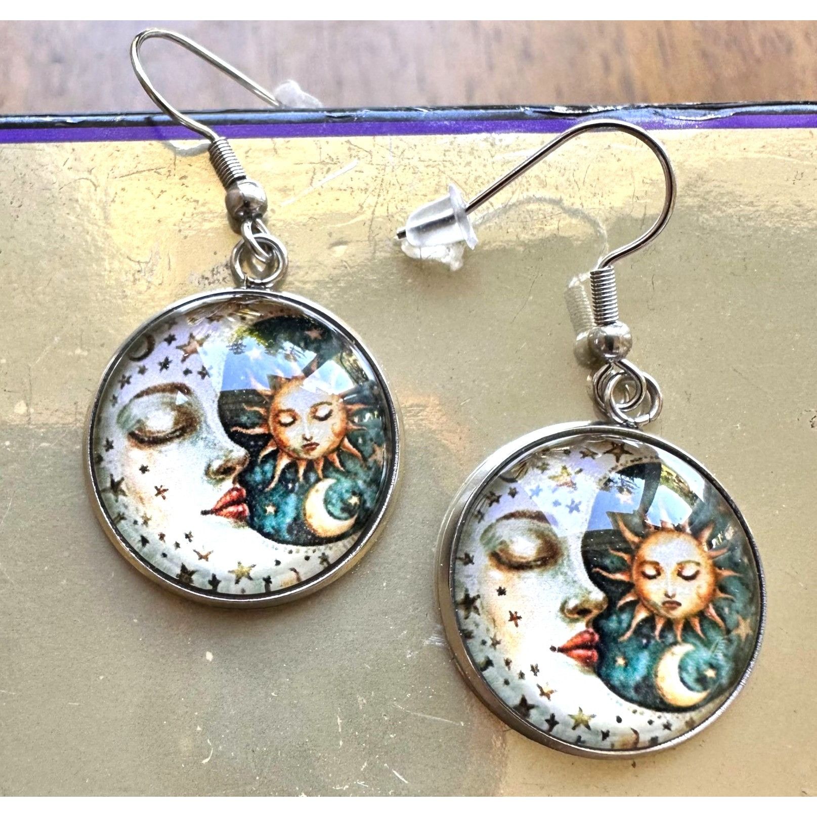 Handmade Moon Star Sun Earrings Navy Blue Eclectic Planet Astrology Z Size ONE SIZE - 7 Thumbnail