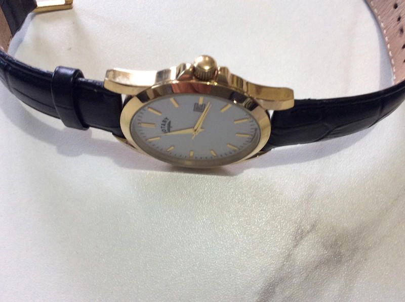 Designer Rotary men's gold plated white dial leather strap watch Size ONE SIZE - 8 Thumbnail