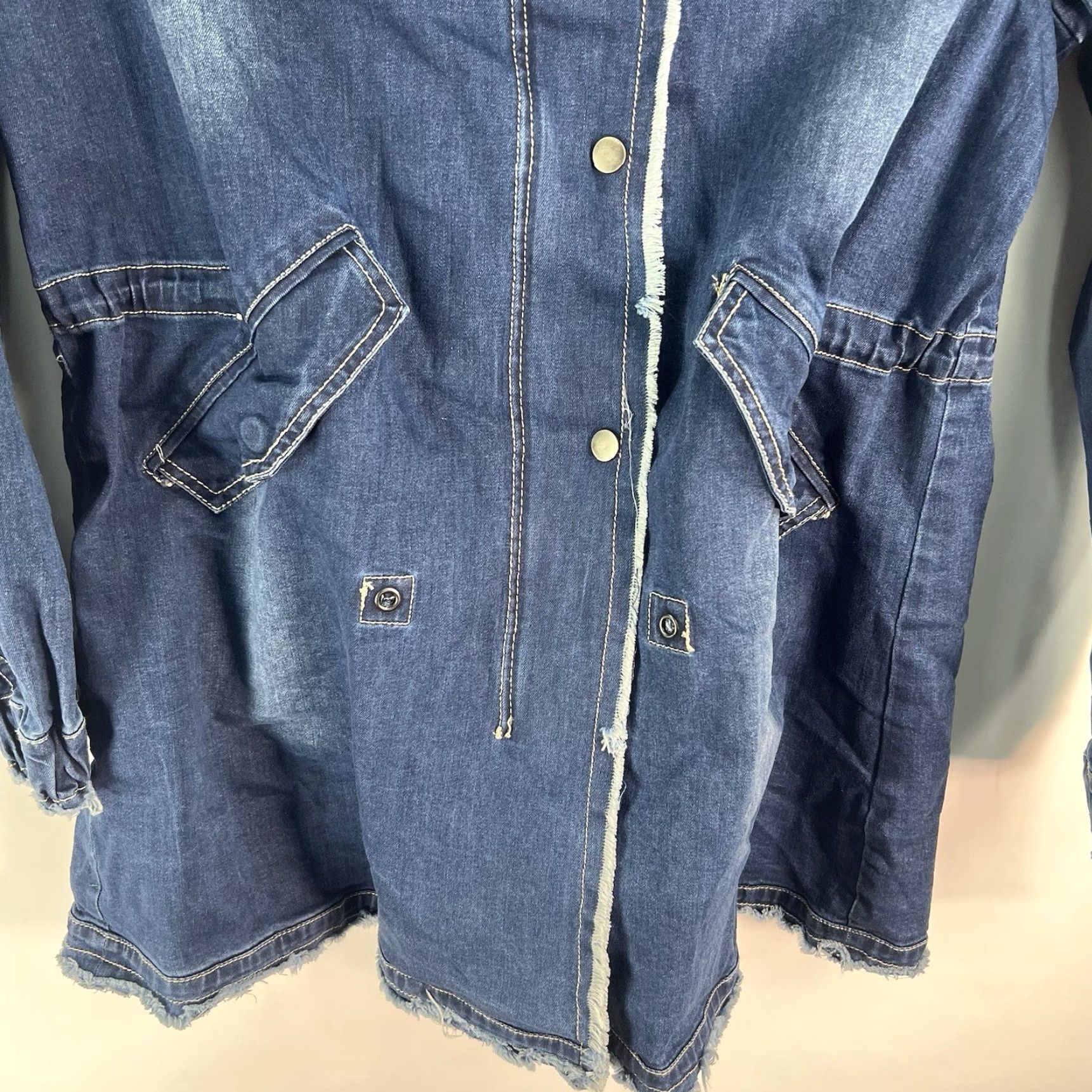 Denime La Coalition Denim Step Button Faux Fur Jacket Women’s Size M Blue 90s Retro Classic Size M / US 6-8 / IT 42-44 - 3 Thumbnail