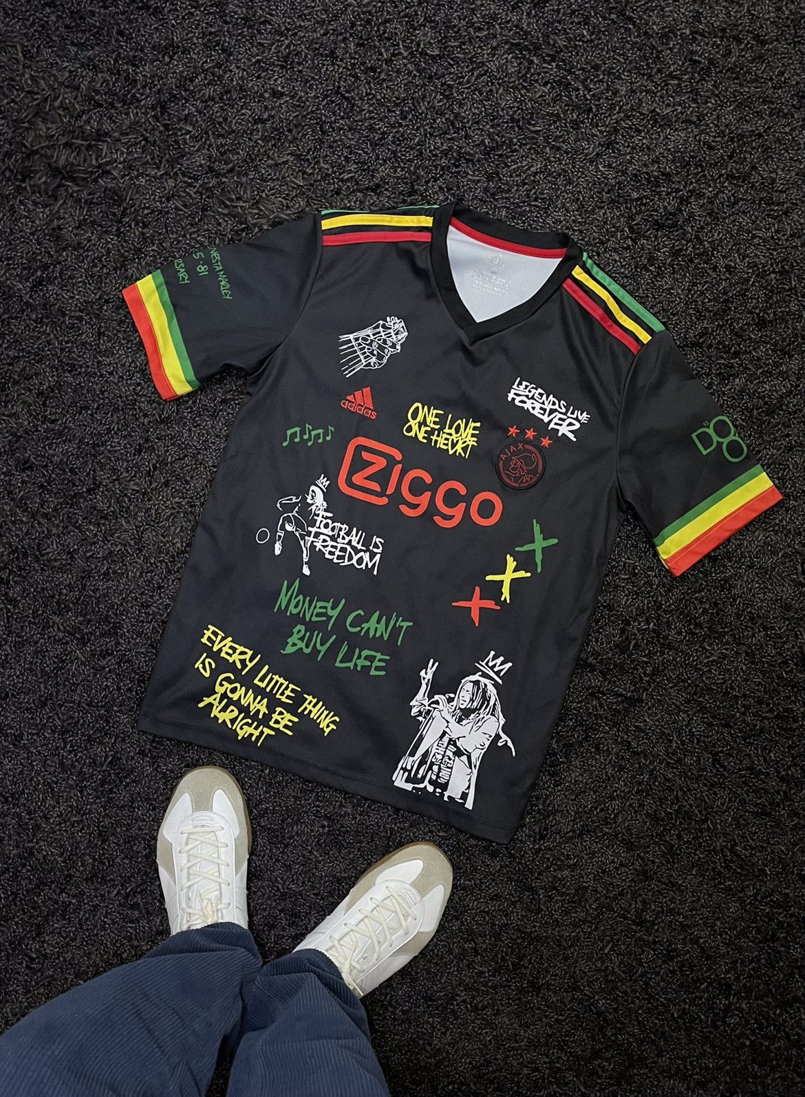 image of Adidas x Bob Marley Vintage Ajax X Bob Marley Jersey Blokecore in Black, Men's (Size Medium)