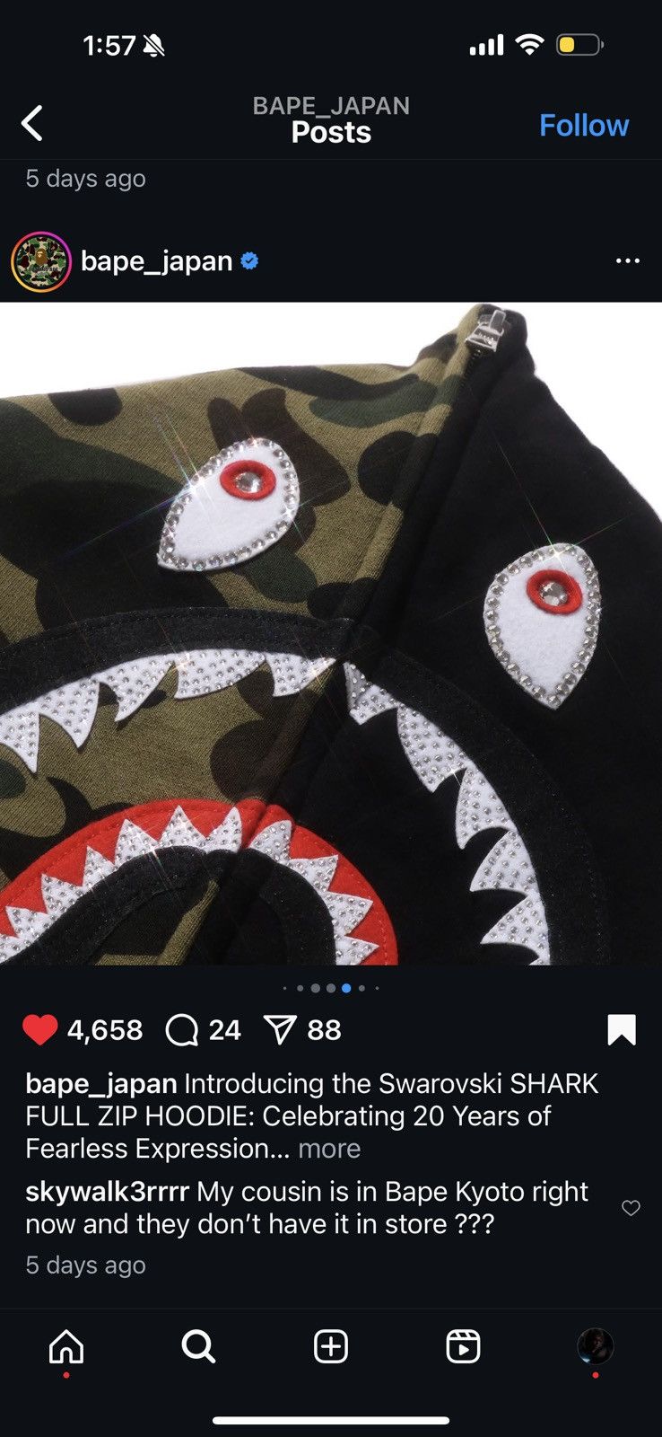 Bape Swarovski Shark Full Zip Hoodie Size US XXL / EU 58 / 5 - 7 Thumbnail
