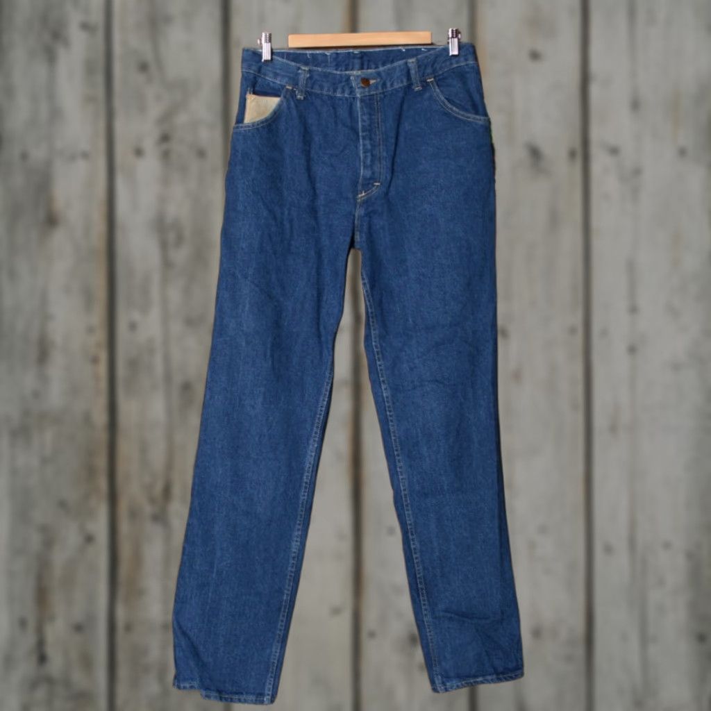 Vintage VINTAGE Sasson Jeans Main Selling Point Leather Trim Sz. 33x34 Blue Denim Cotton Leather 80s Men Leathernecks Tapered Inseam 34 Rise 11.5 Gift? Size US 30 / EU 46 - 1 Thumbnail