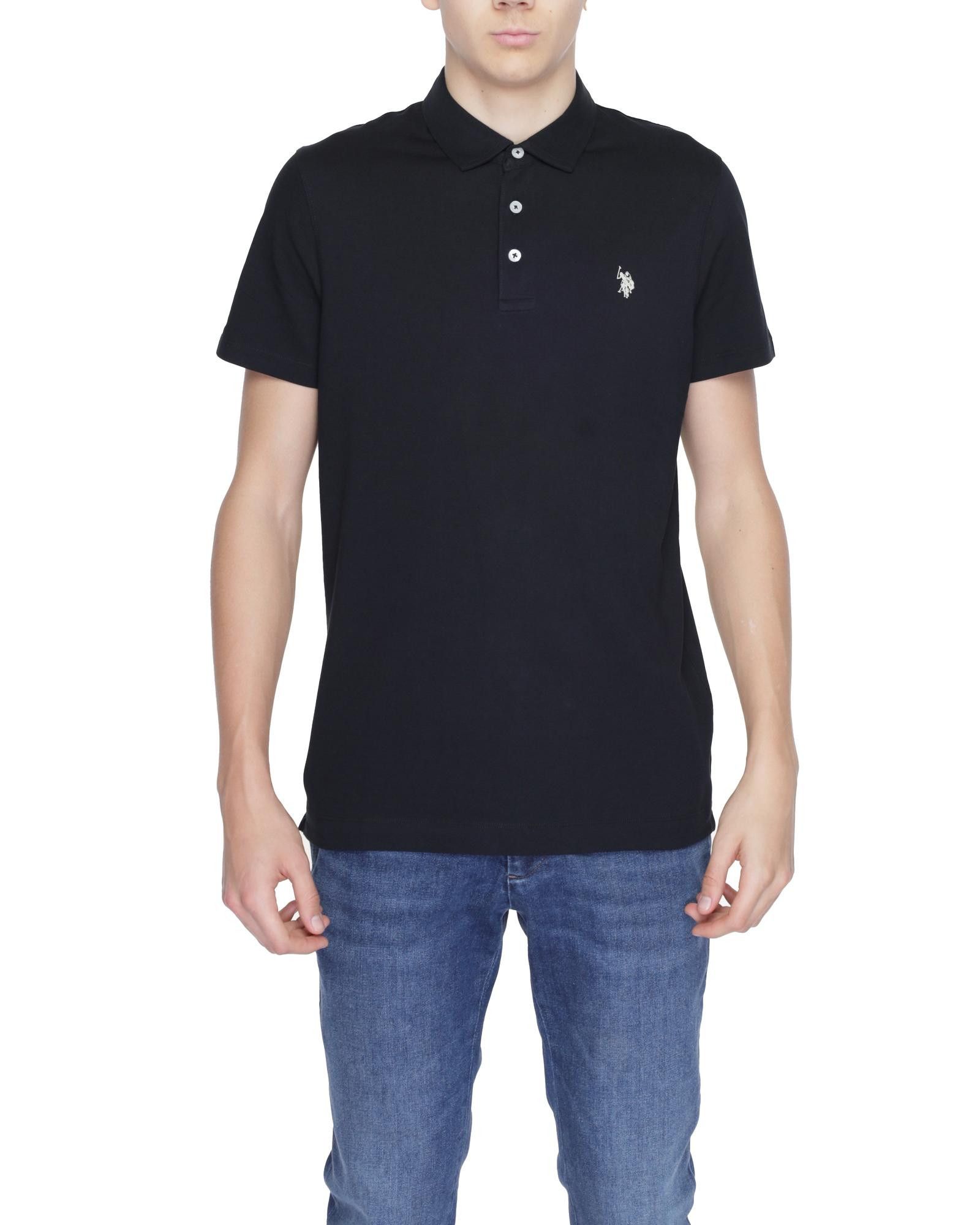 image of U S Polo Assn Cotton Polo With Button Fastening in Black, Men's (Size XL)