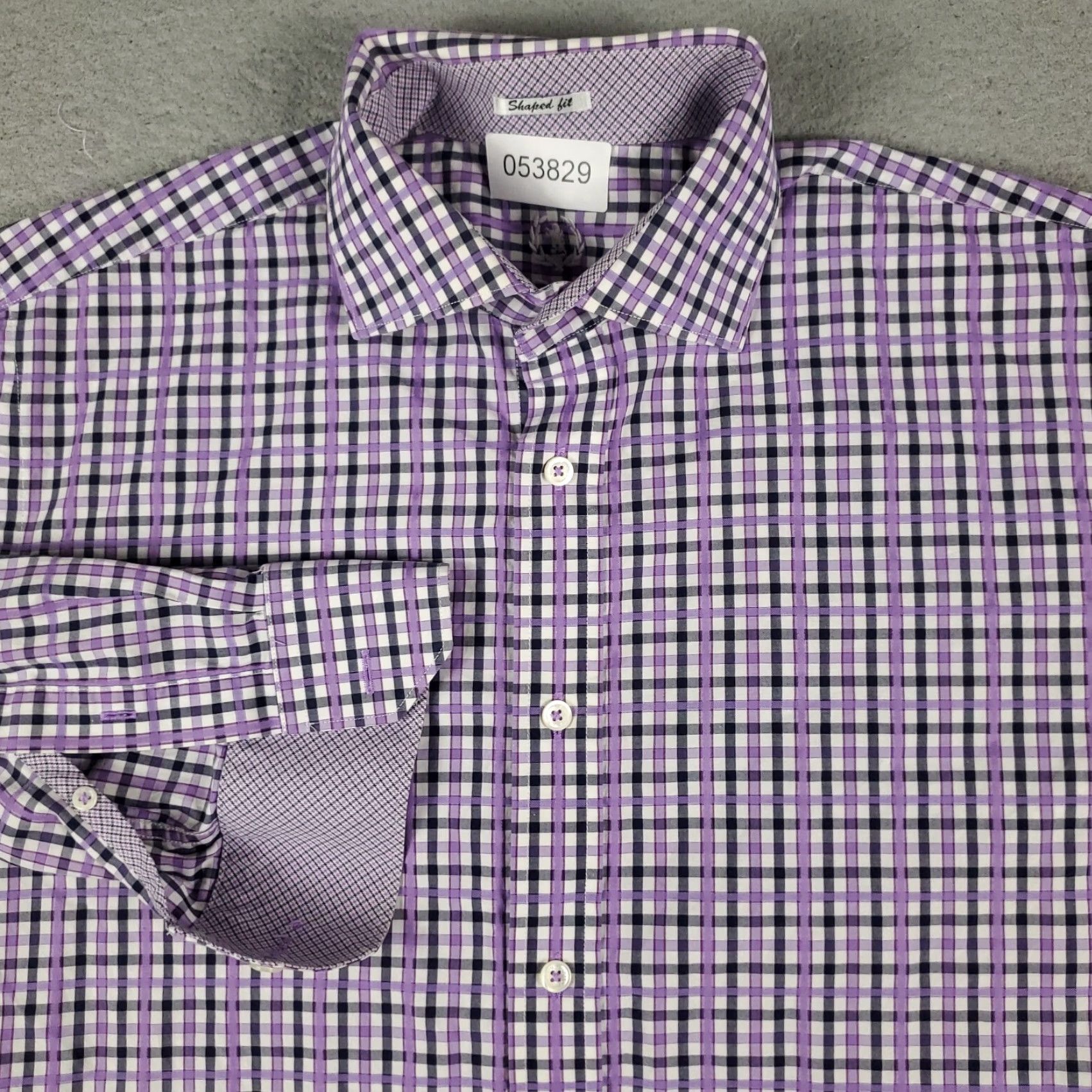 BUGATCHI Bugatchi Uomo Shirt Large Purple Plaid Button-Up Long Sleeve Mens Size US L / EU 52-54 / 3 - 2 Thumbnail