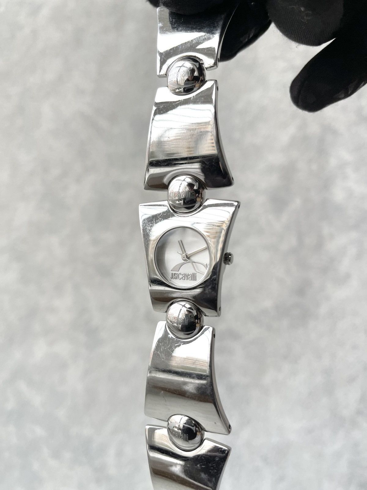 Just Cavalli Just Cavalli Archive Y2K Metal Link Tech Watch Silver Cyber Size ONE SIZE - 5 Thumbnail