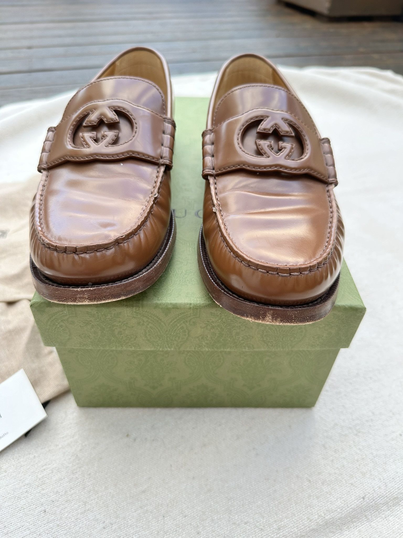 Gucci Gucci Moccasins Brown Leather Interlocking G Logo Shoes Size US 8 / EU 41 - 3 Thumbnail