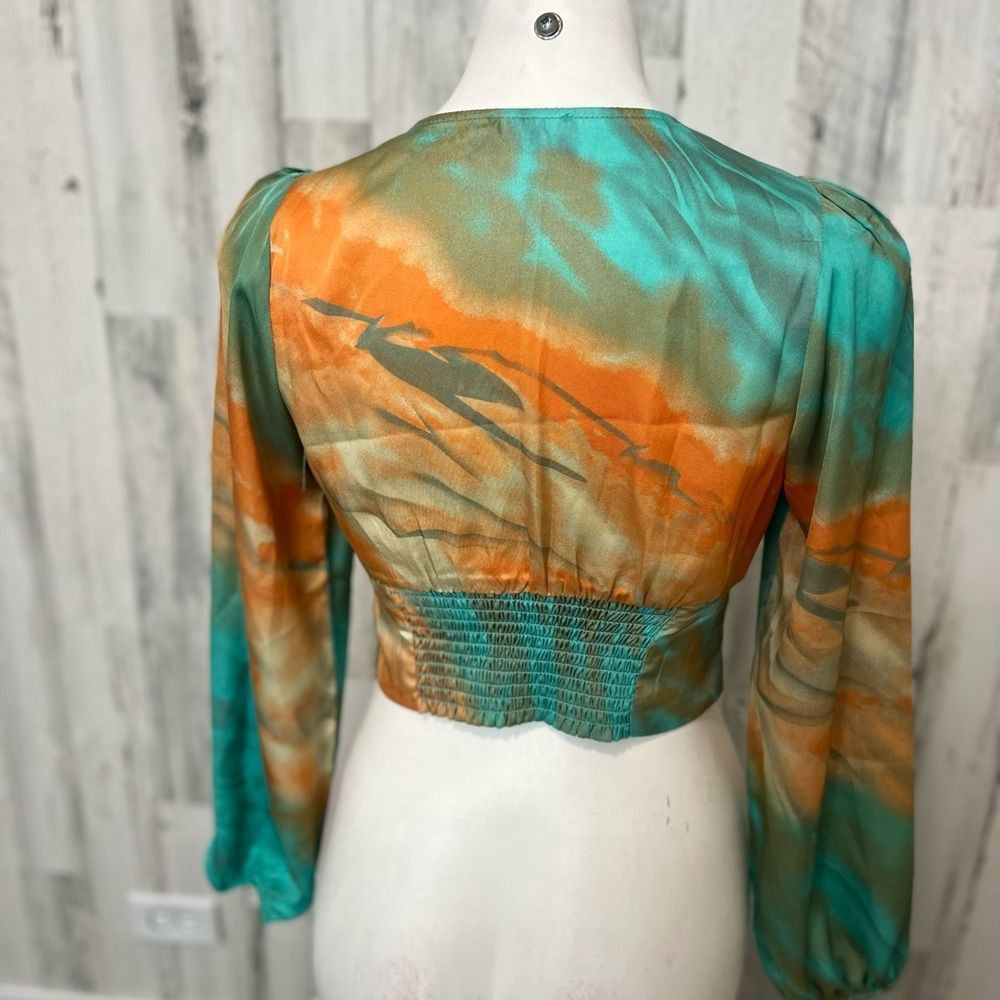 Other Milk & Honey Tie Dye Crop Top Small Long Sleeve Button Front Size S / US 4 / IT 40 - 3 Thumbnail