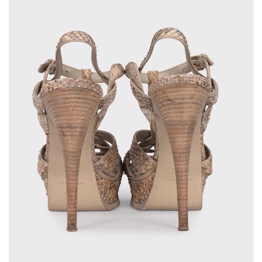 Saint Laurent Paris Saint Laurent Python Animal Print Block Heel Sandals 38.5 Size US 7 / IT 37 - 4 Thumbnail