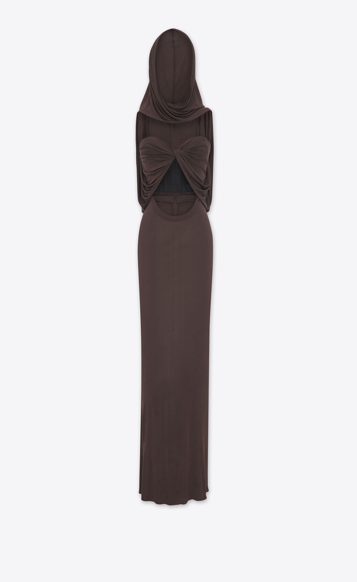 Saint Laurent Paris o1s1wg111124 Hooded Dress In Crepe Jersey in Brown Size L / US 10 / IT 46 - 2 Thumbnail