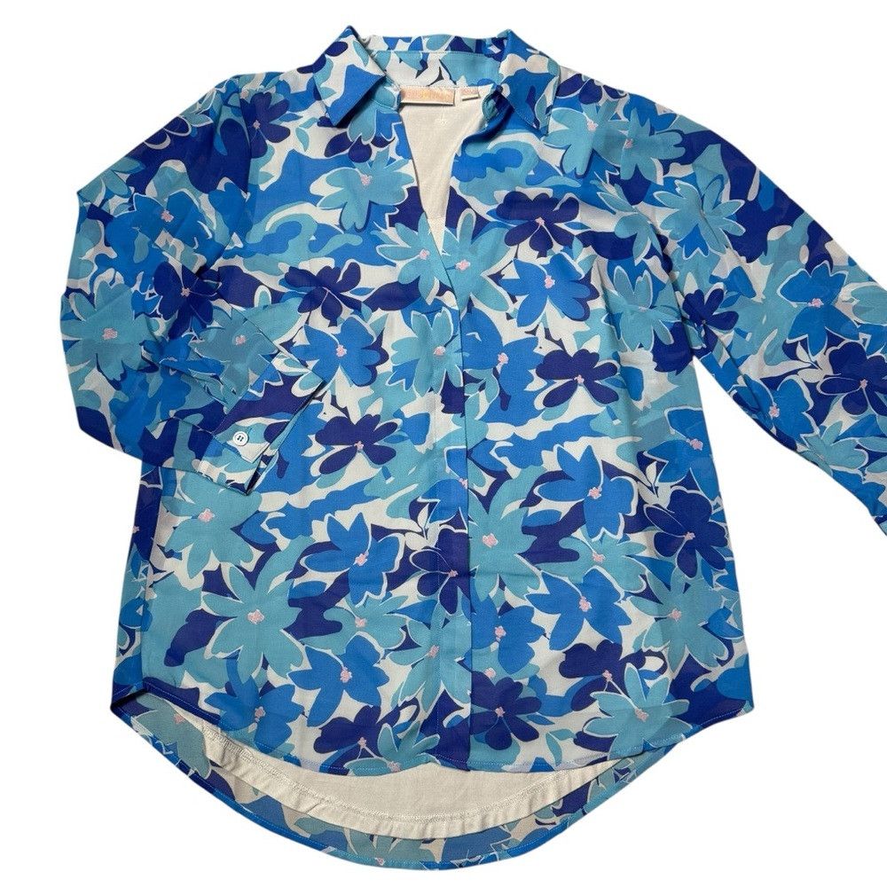 Other New Belle by Kim Gravel Floral Printed V-Neck Blue Blouse S Size XXS / US 00 / IT 34 - 5 Thumbnail