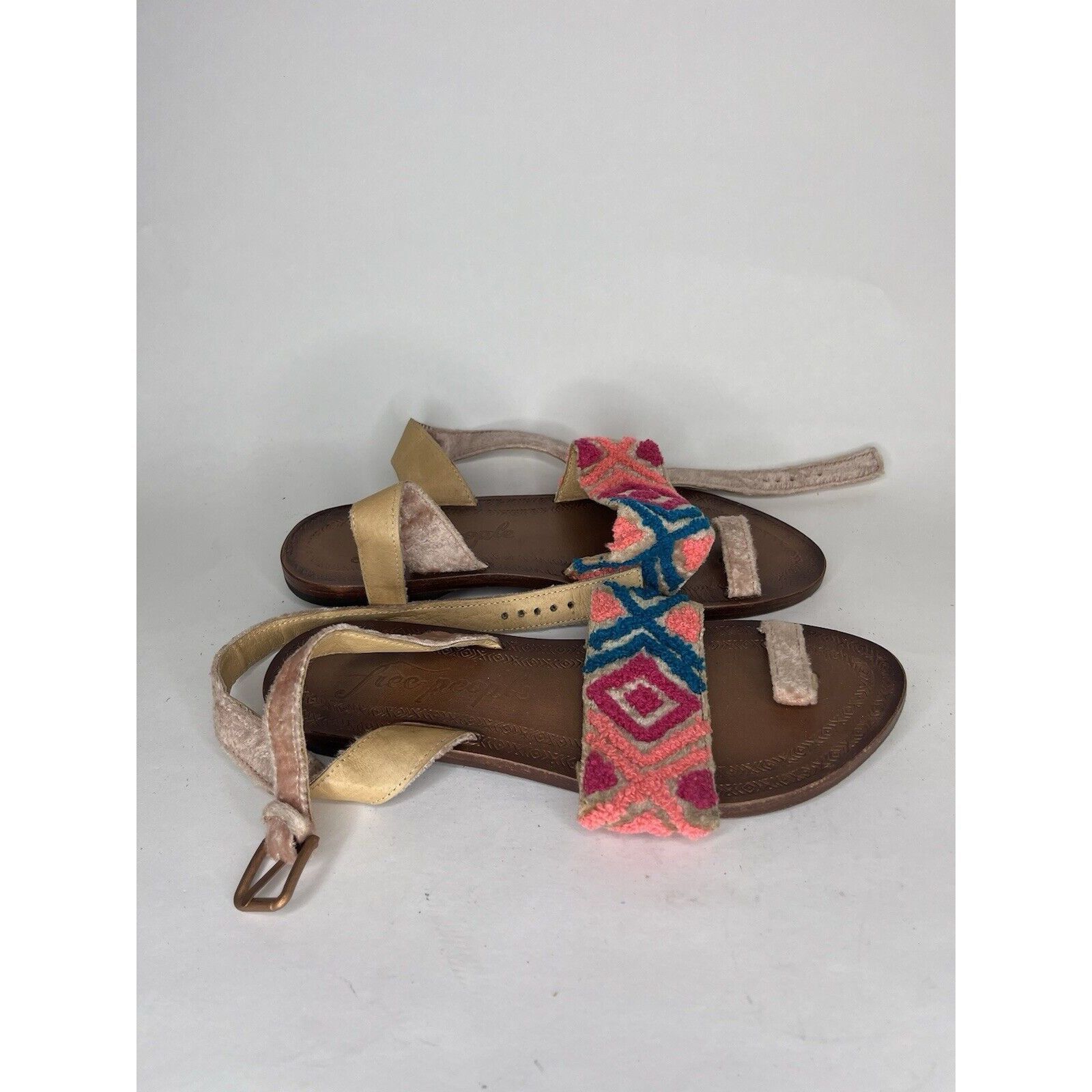 Free People Free People Pink Fabric Leather Aztec Pattern Toe Strap Sand Size US 8 / IT 38 - 1 Thumbnail
