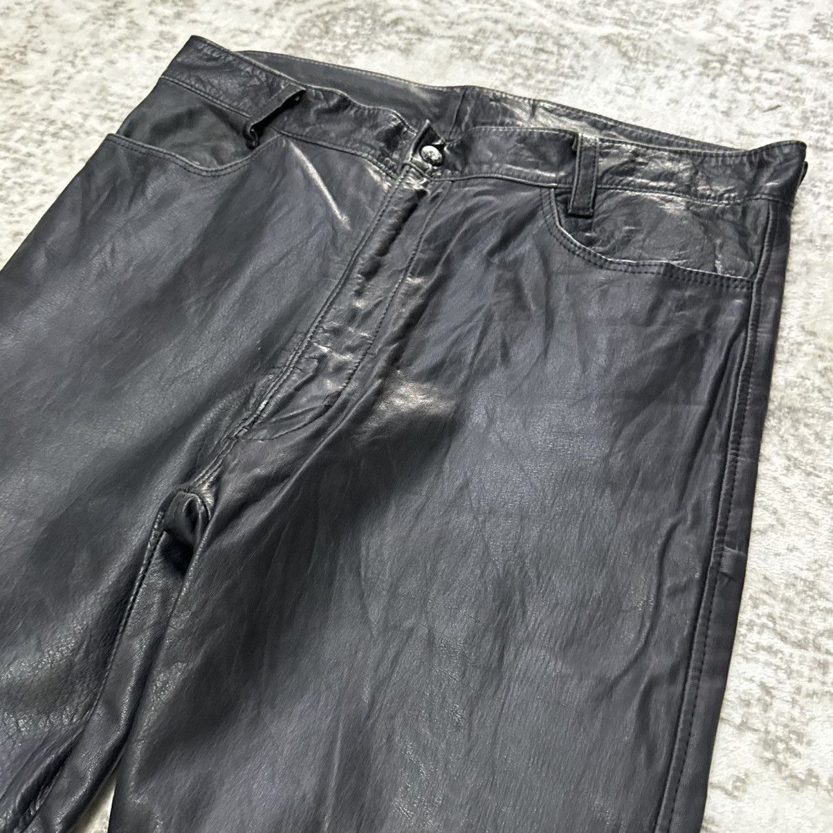 Rei Kawakubo 2000s Japanese Brand Distressed Patina Biker Leather Pants Size US 30 / EU 46 - 4 Thumbnail