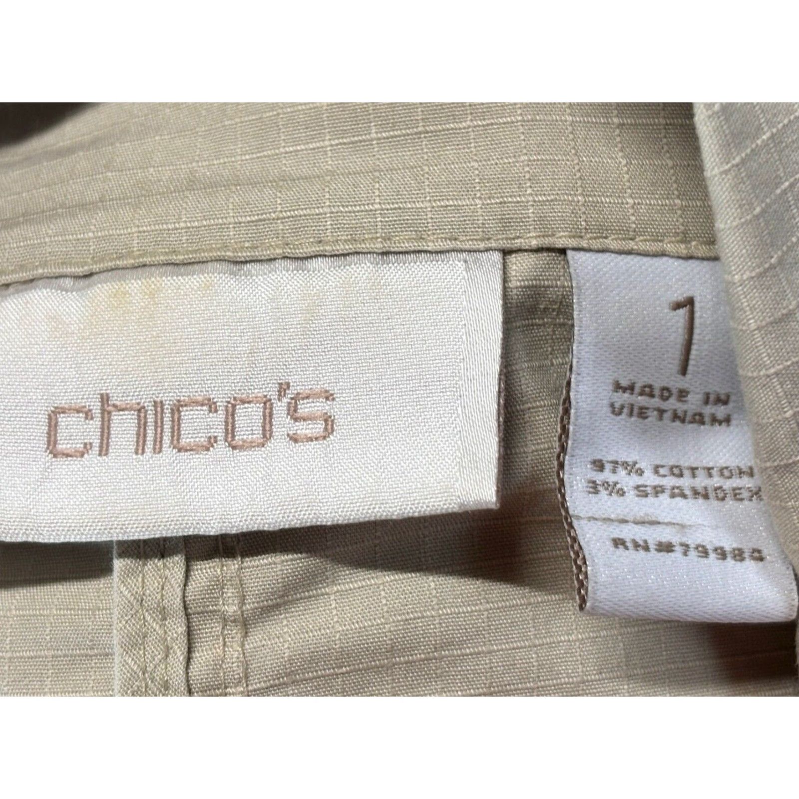Vintage Chicos Lightweight Cotton Blend Beige Medium Jacket Full Zip Roll Tab Sleeves Women Size XS / US 0-2 / IT 36-38 - 6 Thumbnail