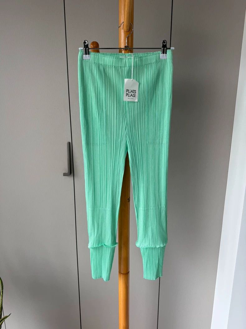 Issey Miyake Issey Miyake size:2 Water green bamboo-joint skinny pants Size 22" - 1 Thumbnail
