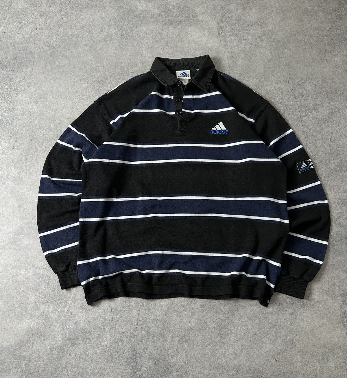 Adidas Vintage Adidas Striped rugby jersey mens black/blue Size US L / EU 52-54 / 3 - 1 Thumbnail