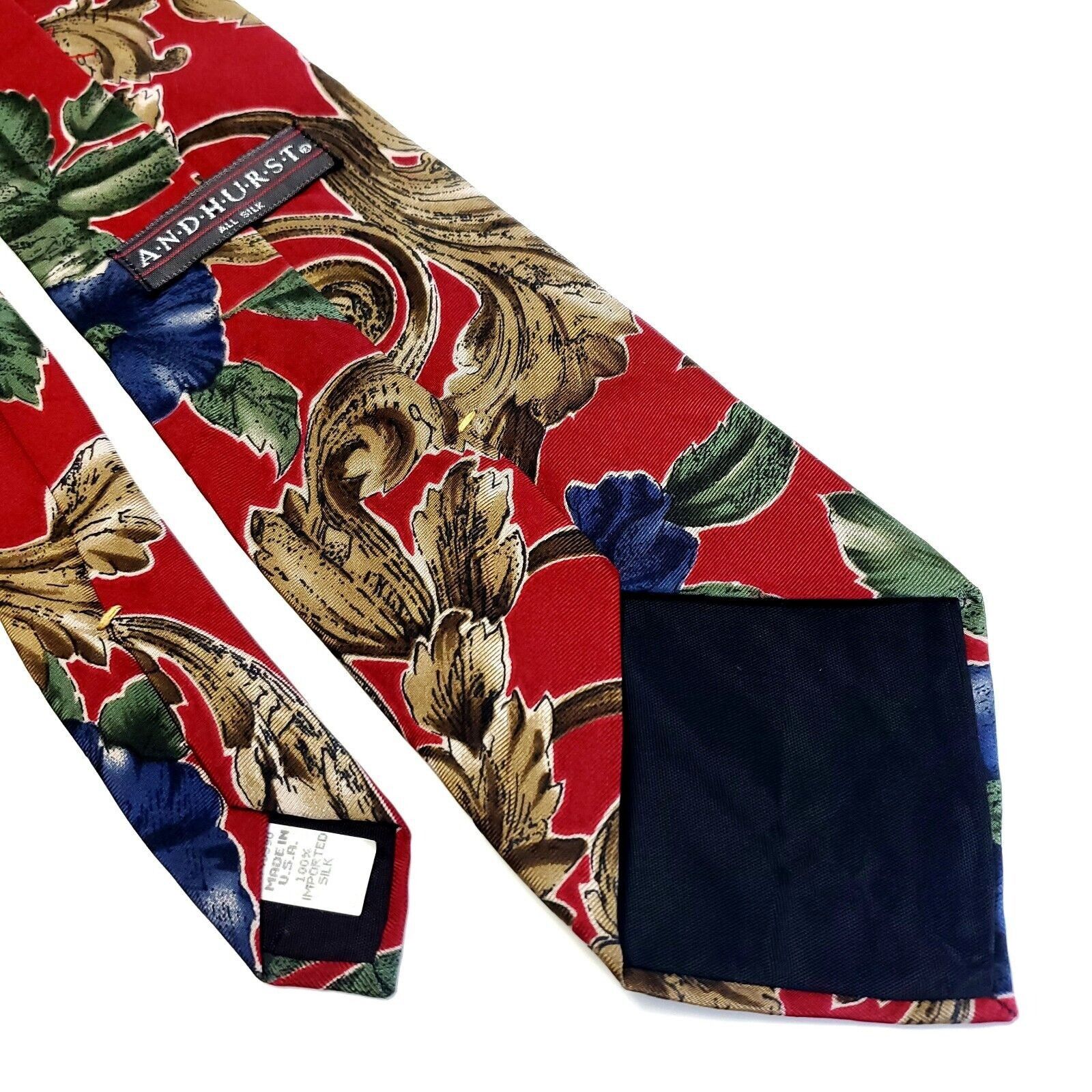 Designer Andhurst Red Floral Print Short Wide Silk Tie Size ONE SIZE - 5 Thumbnail