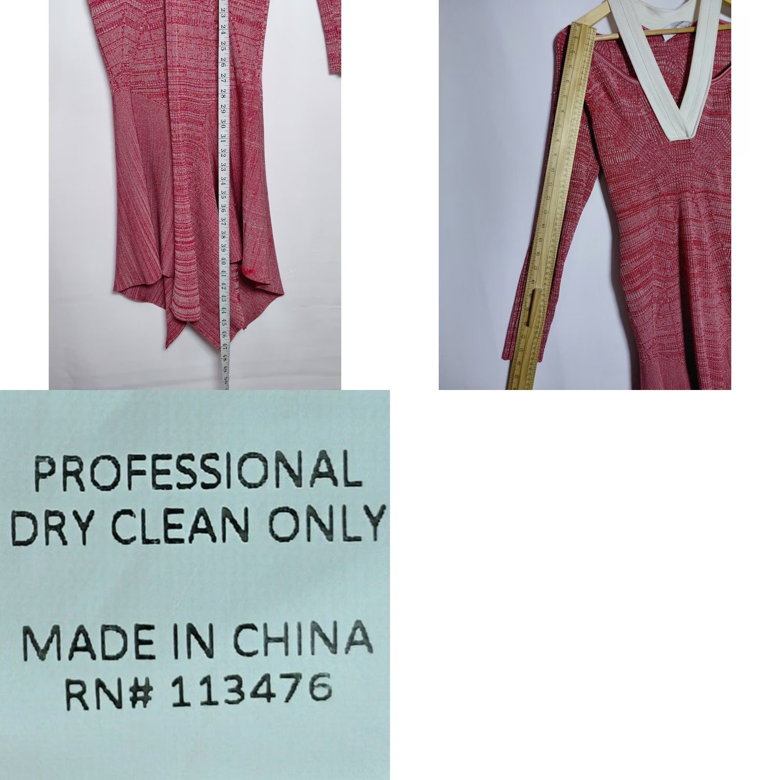 Vintage YIGAL AZROUËL Red Knit Dress Long Sleeve Solid V-Neck Midi Women Size L Size L / US 10 / IT 46 - 8 Thumbnail