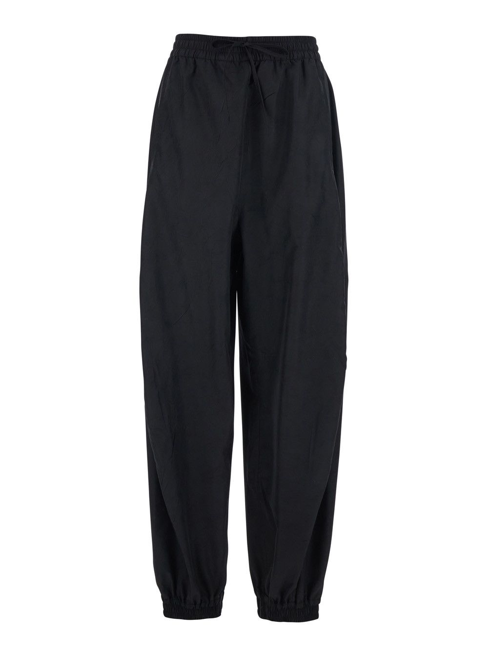 Black Balloon Pants with Drawstring Waist in Tech Fabric Woman