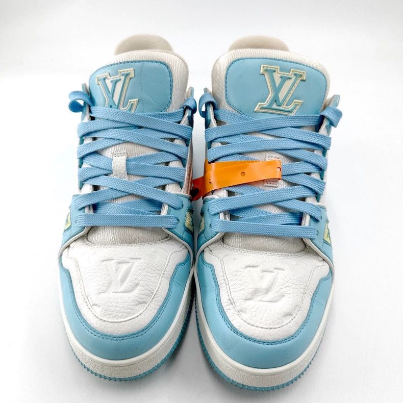 Louis Vuitton Louis Vuitton Trainer white and blue embossed board shoes Size US 7 / EU 40 - 2 Thumbnail
