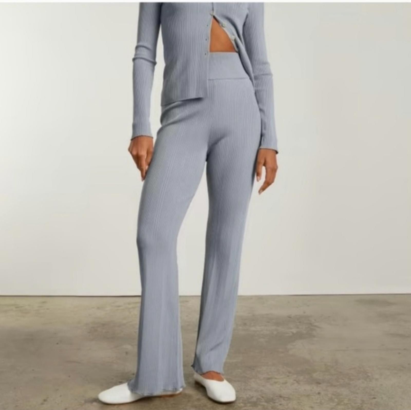 Everlane The Ribbed Knit Flare Pants Womens Gray Pull On