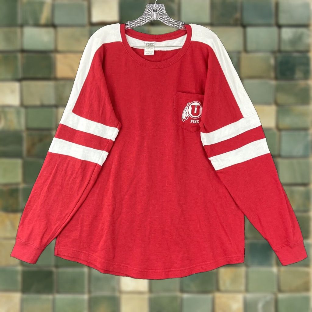 Victoria's Secret Victoria's Secret Long Sleeve Jersey Crewneck Red Pink White Adult Large Women's Size L / US 10 / IT 46 - 1 Thumbnail