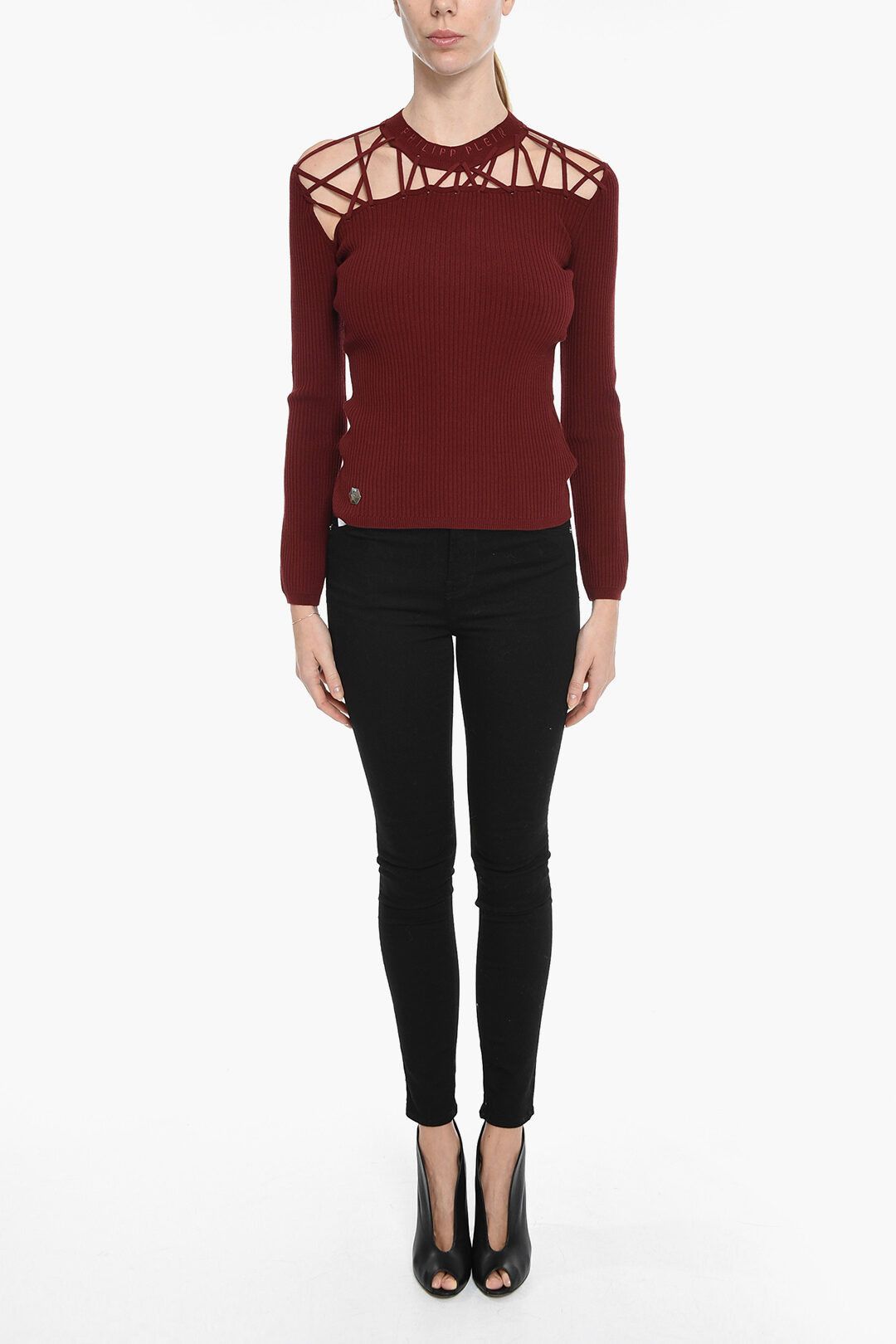 Philipp Plein og1mm0824 Ribbed Twine Sweater With Embroidered Logo Size S / US 4 / IT 40 - 5 Thumbnail